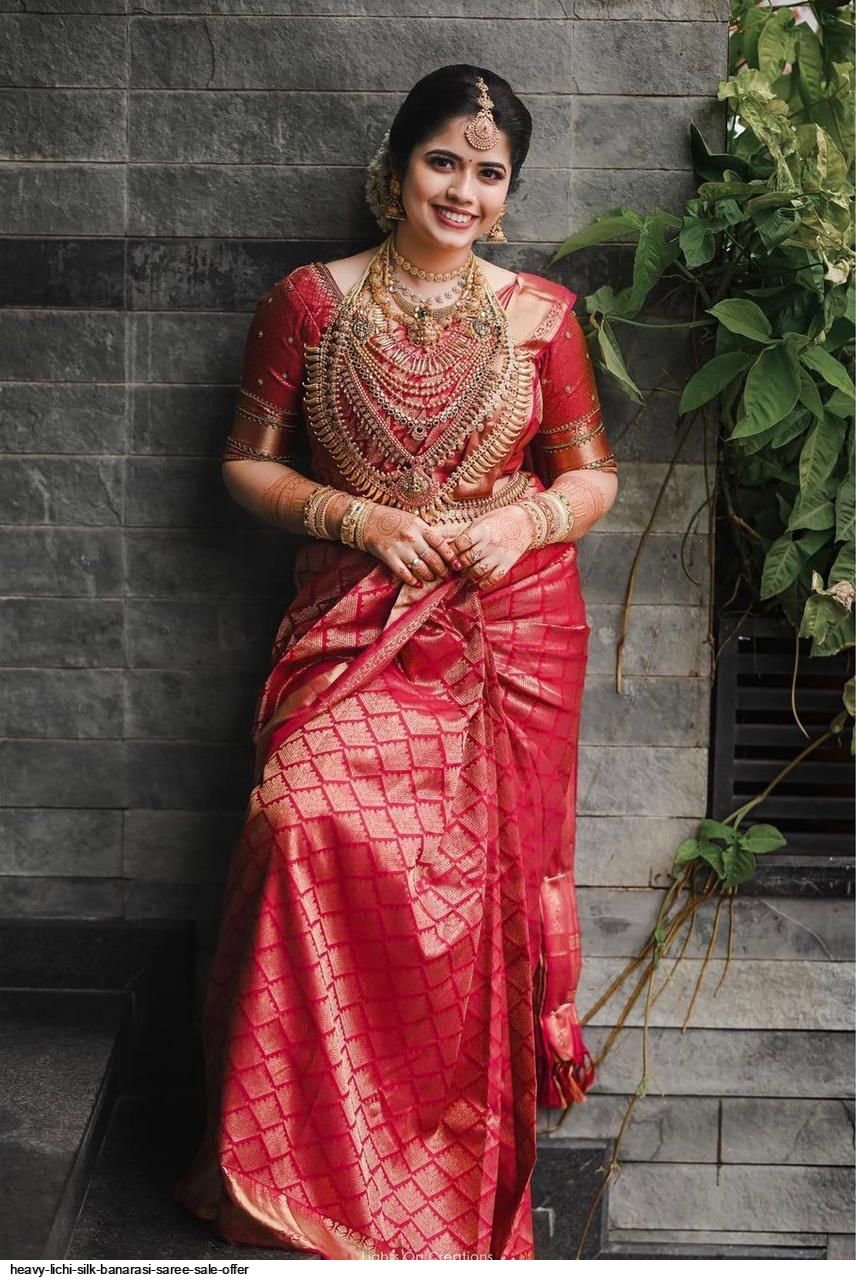 HEAVY LICHI SILK BANARASI SAREE SALE OFFER H
