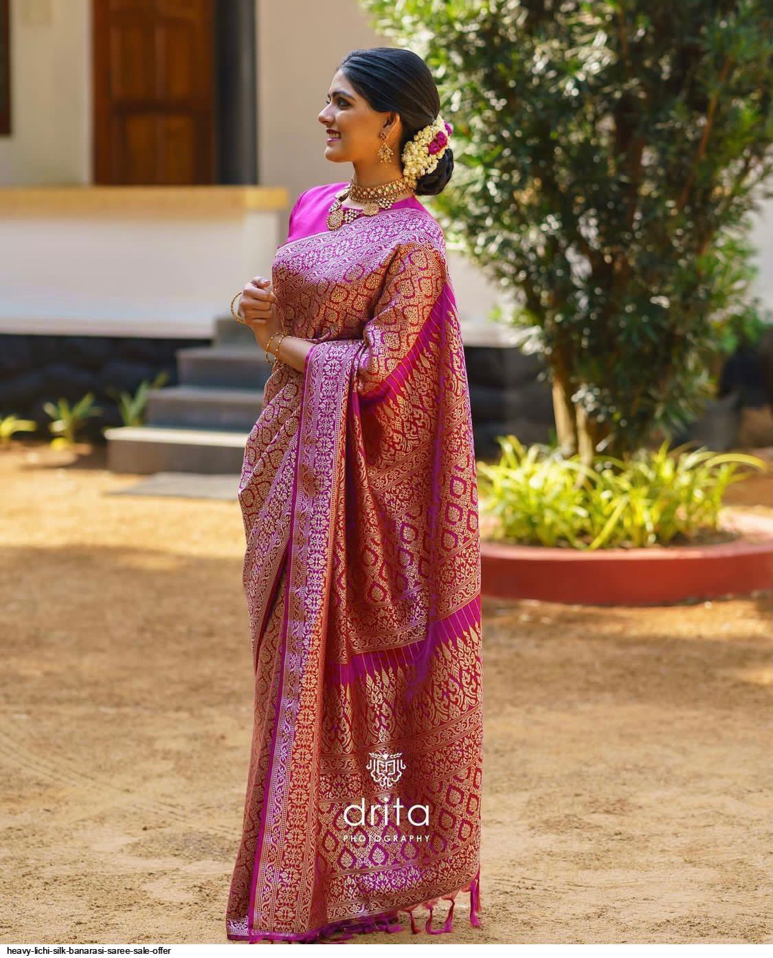 HEAVY LICHI SILK BANARASI SAREE SALE OFFER B