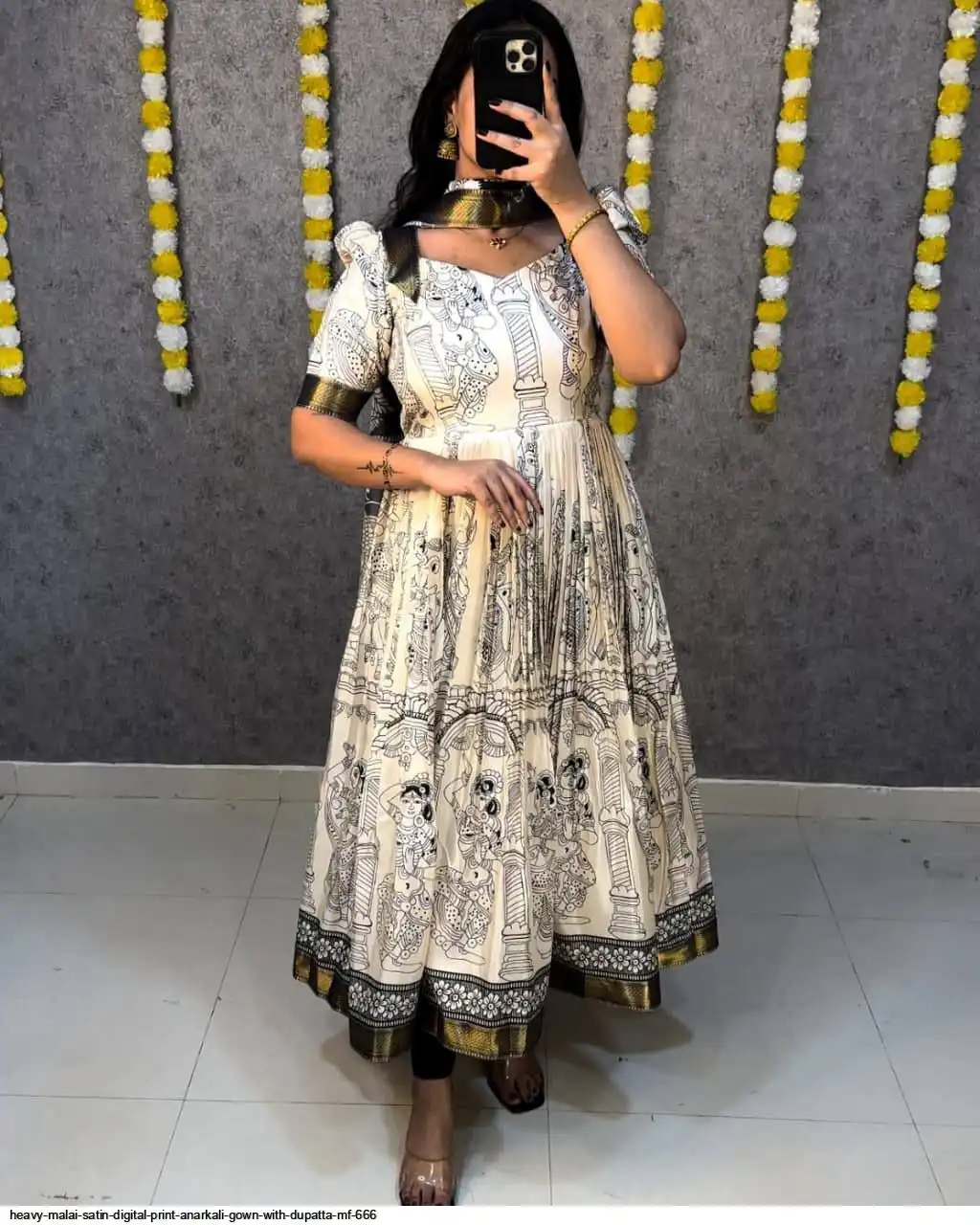 HEAVY MALAI SATIN DIGITAL PRINT ANARKALI GOWN WITH DUPATTA MF 666 E