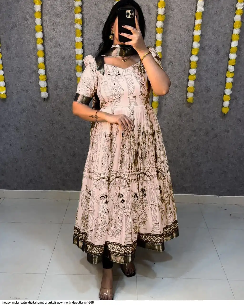 HEAVY MALAI SATIN DIGITAL PRINT ANARKALI GOWN WITH DUPATTA MF 666 B