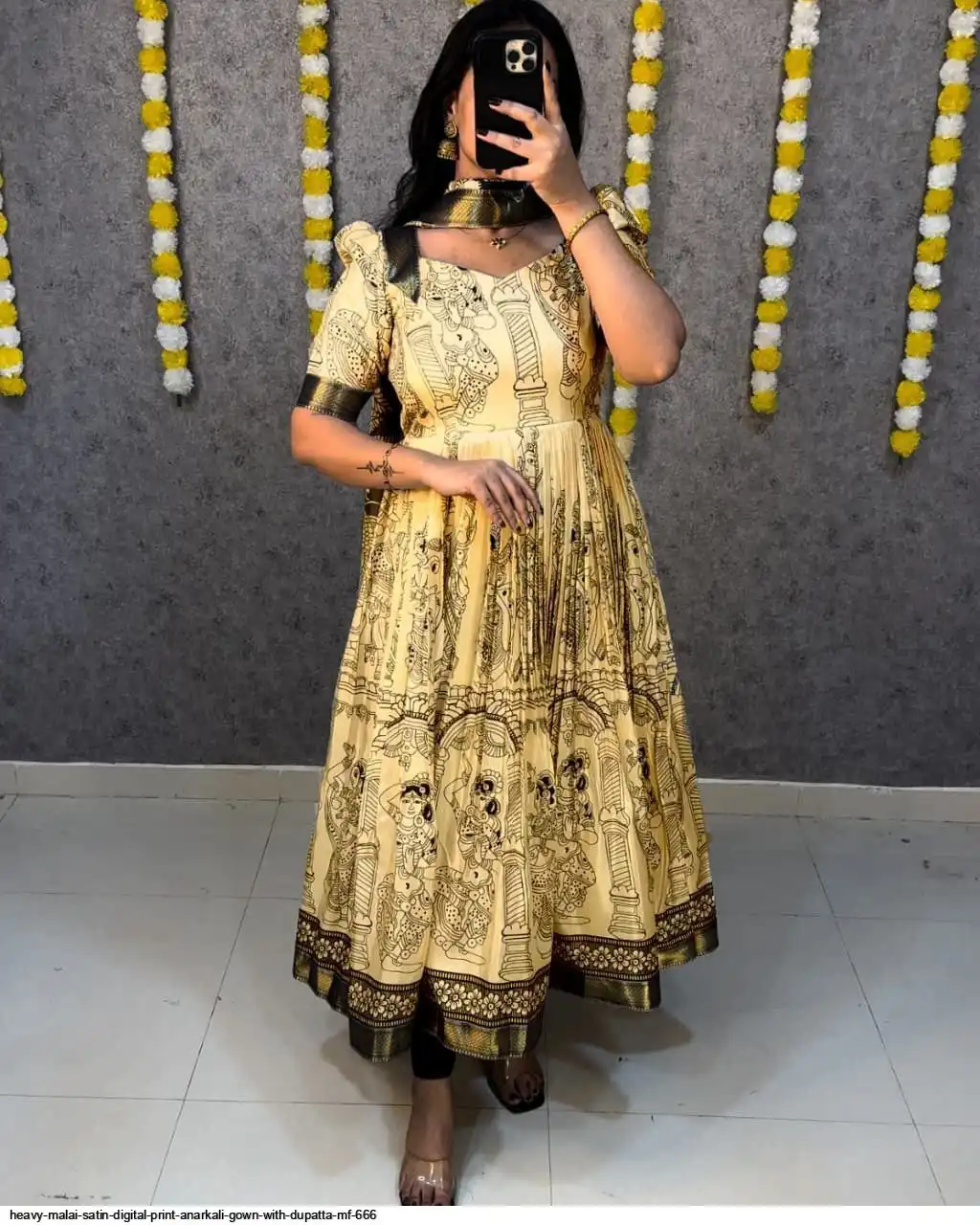 HEAVY MALAI SATIN DIGITAL PRINT ANARKALI GOWN WITH DUPATTA MF 666 D