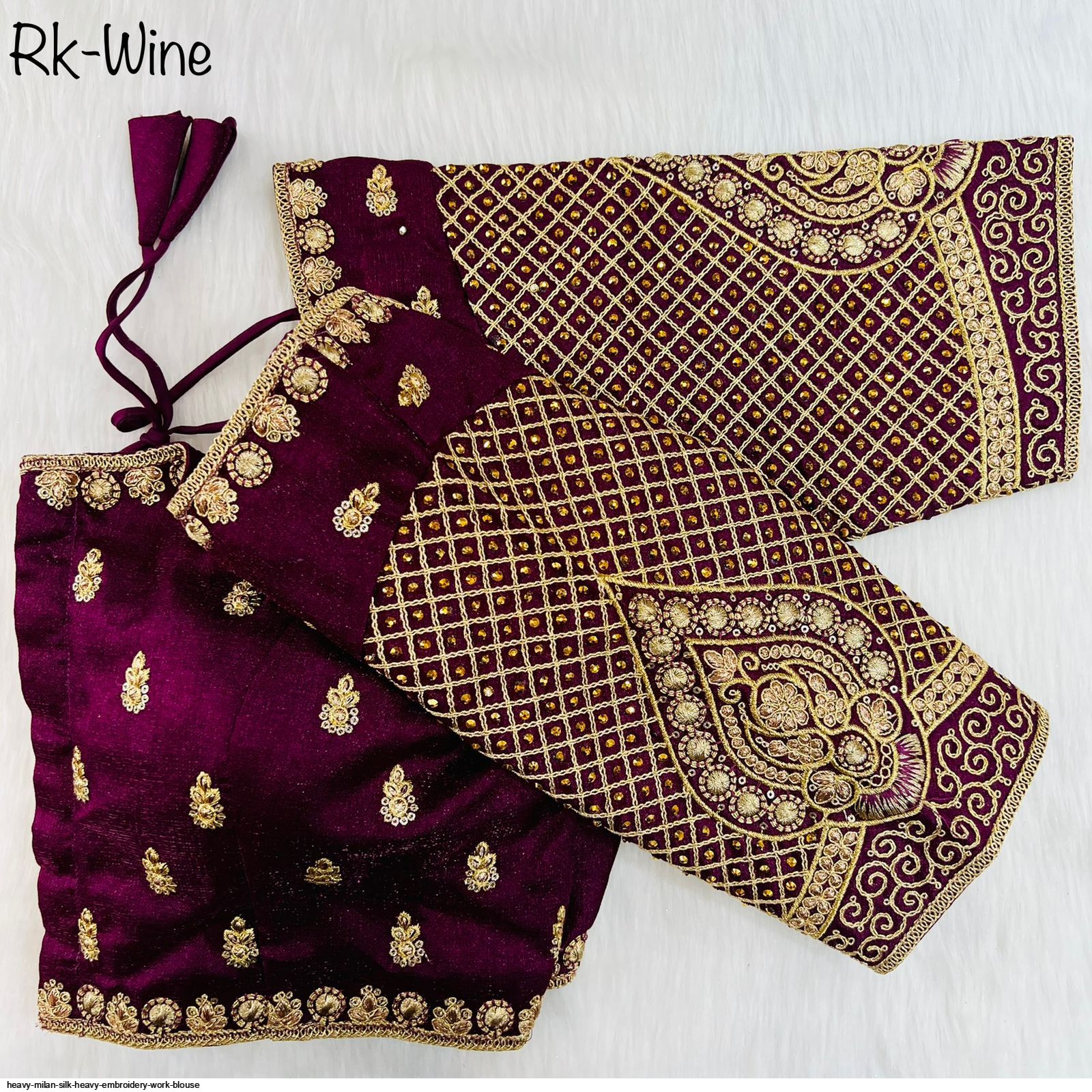 Wine Coloured Heavy Milan Silk Long Sleeves Heavy Embroidery Bridal Wo –  Royskart