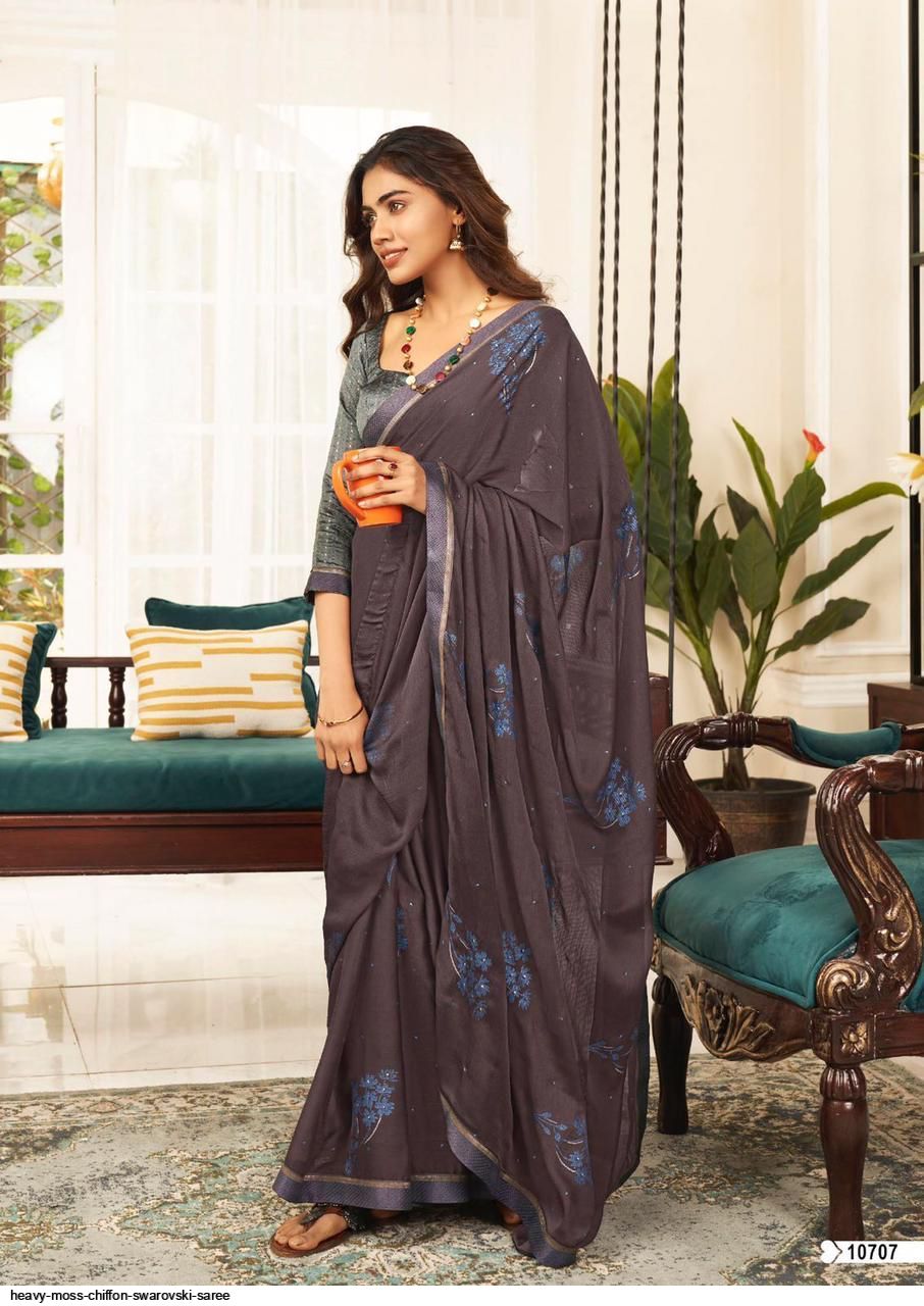 Buy a Teal Heavy Work chiffon Georgette Saree On Rutbaa