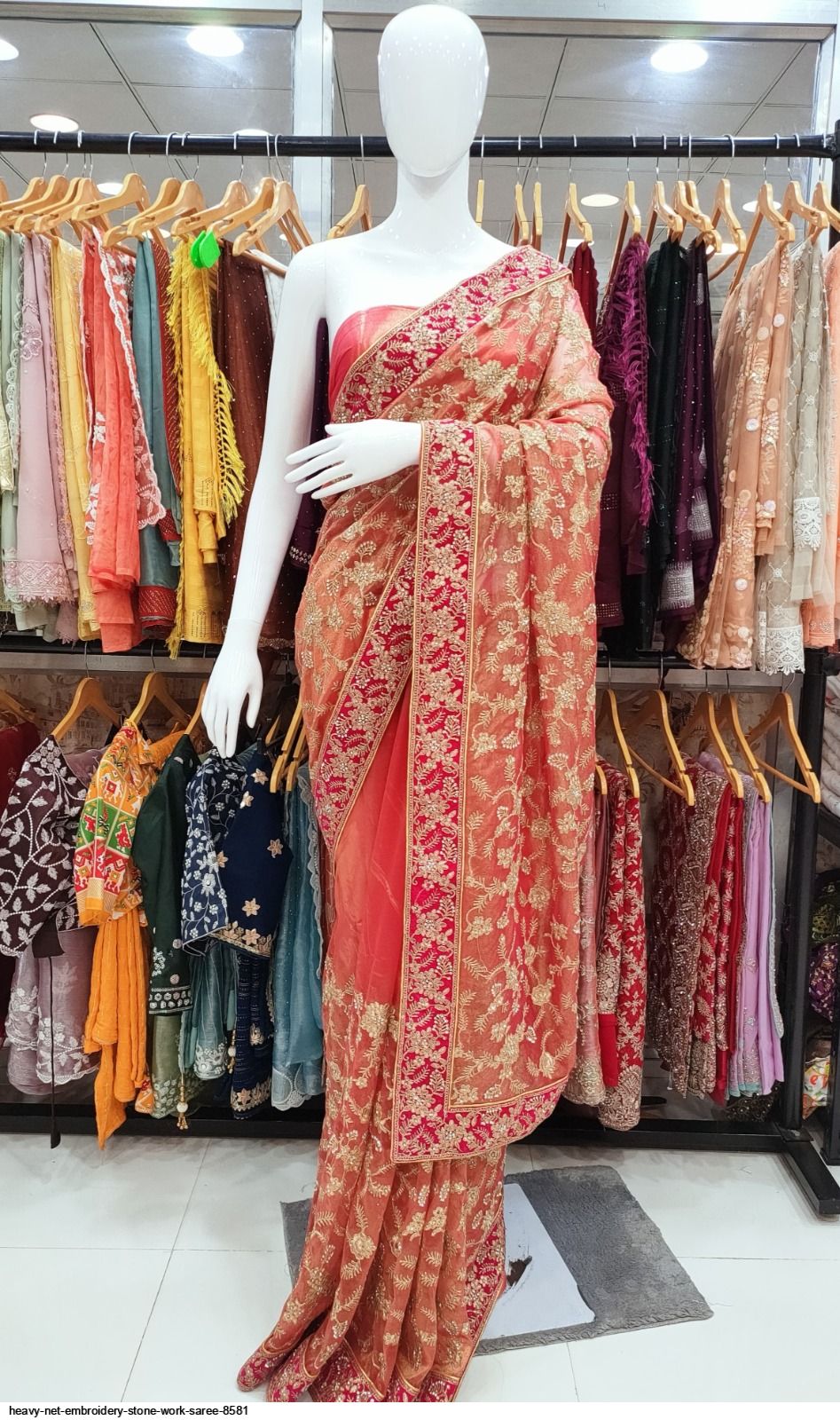 HEAVY NET EMBROIDERY STONE WORK SAREE 8581