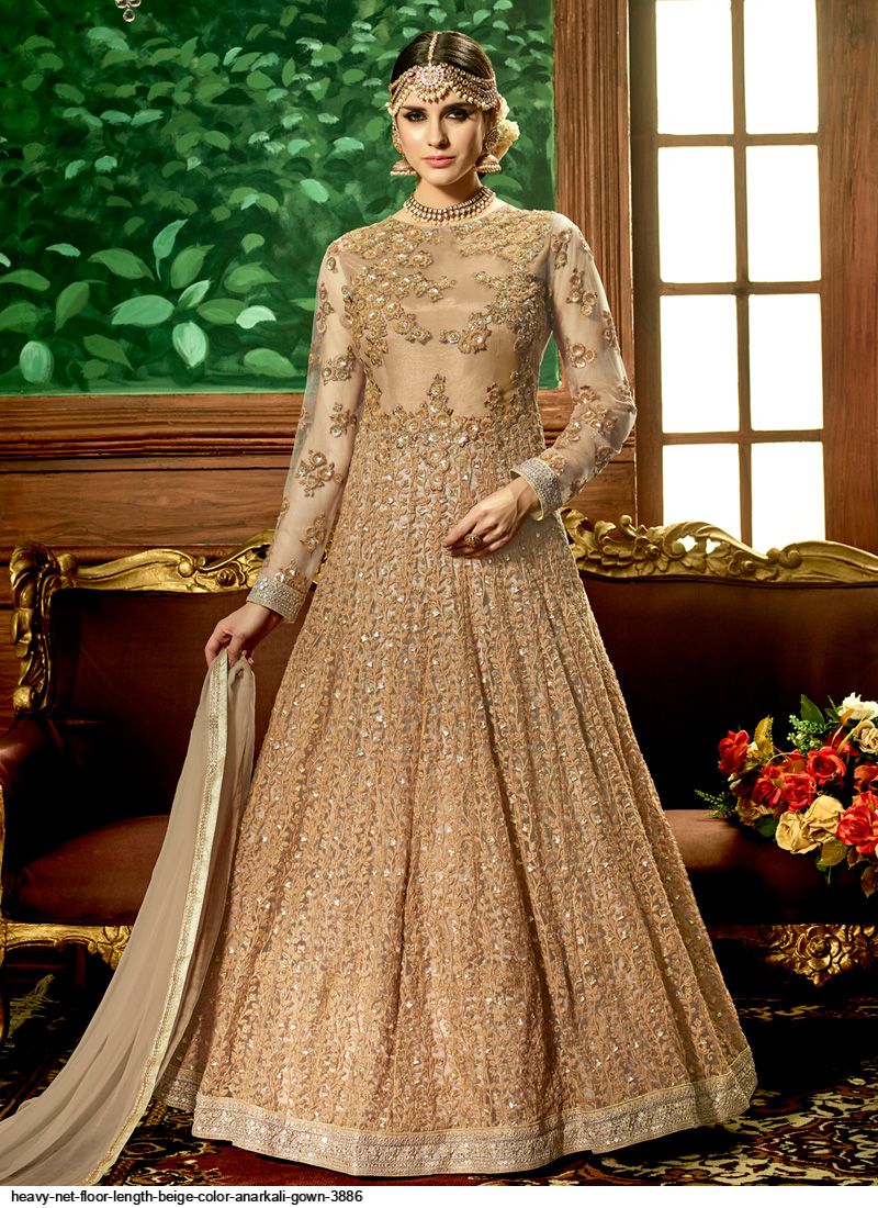 Beige colour anarkali best sale