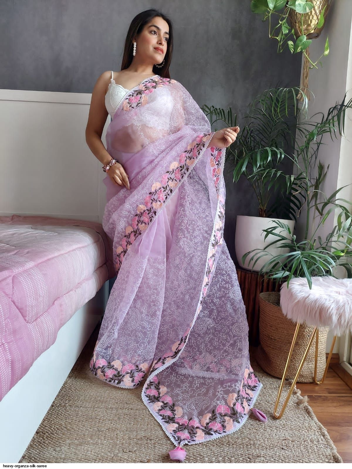 Heavy organza silk saree