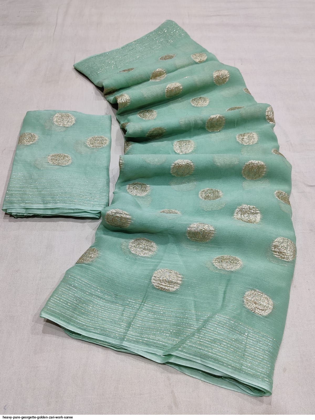 HEAVY PURE GEORGETTE GOLDEN ZARI WORK SAREE E