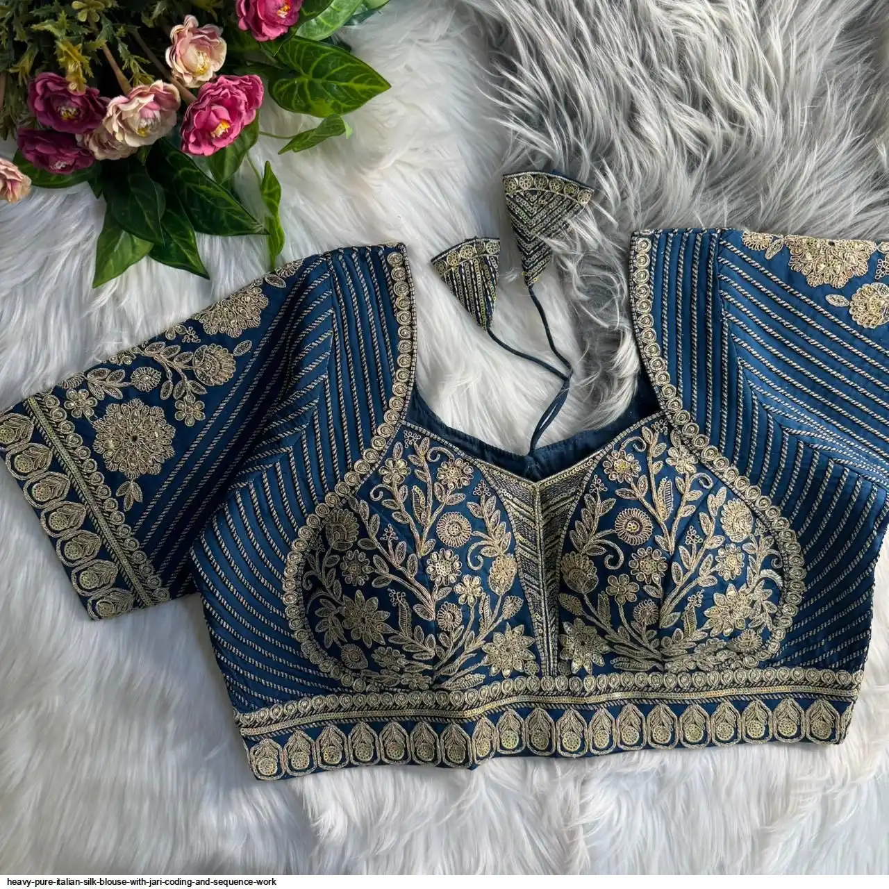HEAVY PURE ITALIAN SILK BLOUSE WITH JARI CODING AND SEQUENCE WORK D