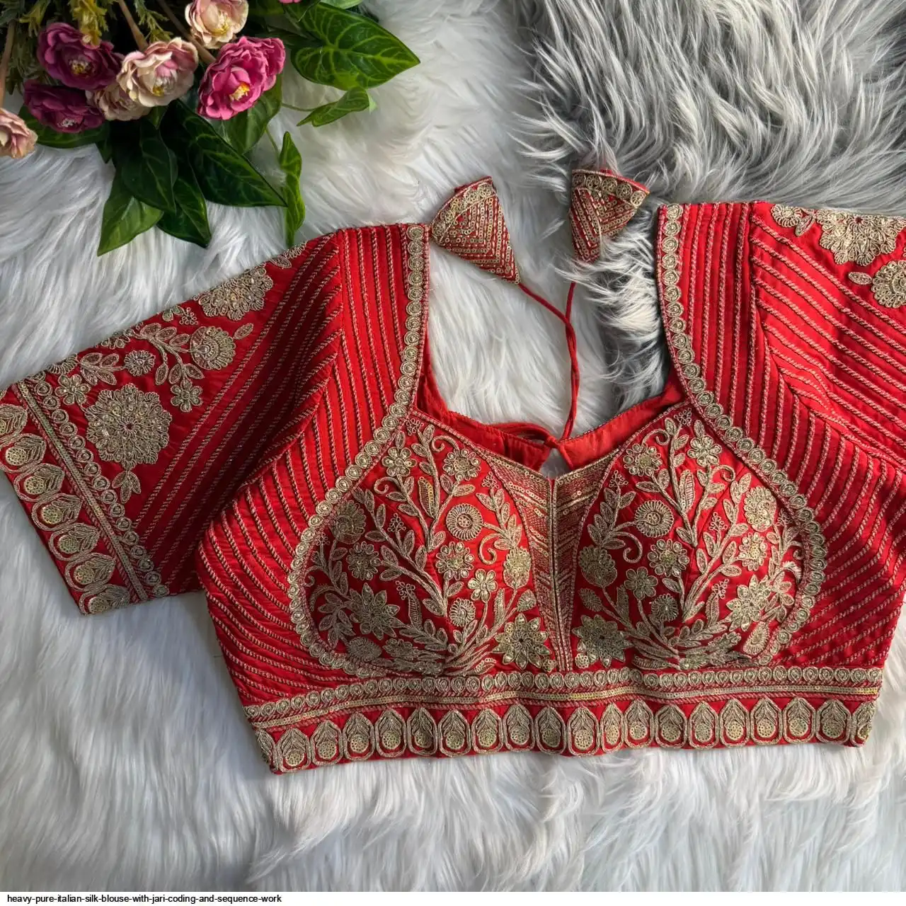 HEAVY PURE ITALIAN SILK BLOUSE WITH JARI CODING AND SEQUENCE WORK A