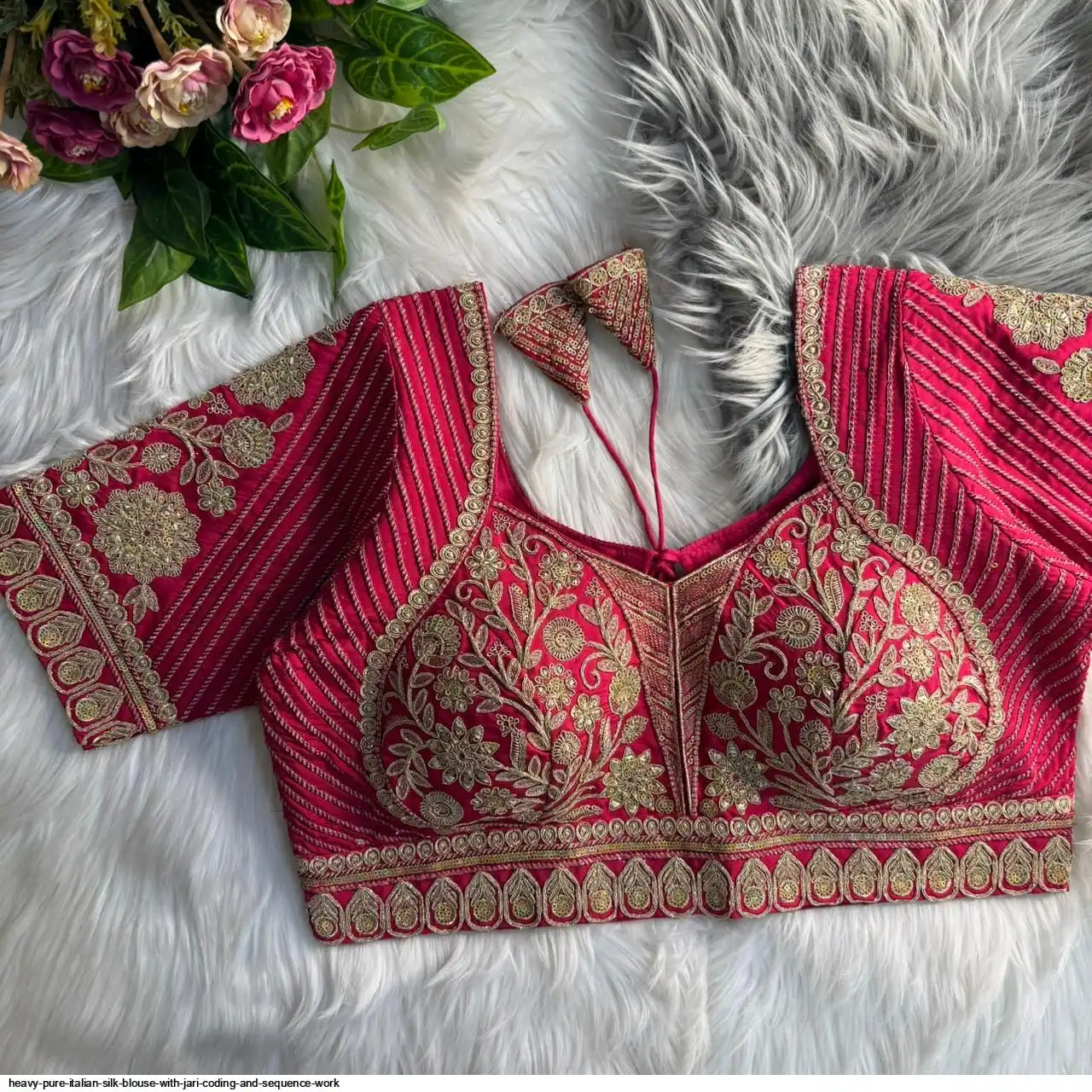 HEAVY PURE ITALIAN SILK BLOUSE WITH JARI CODING AND SEQUENCE WORK F