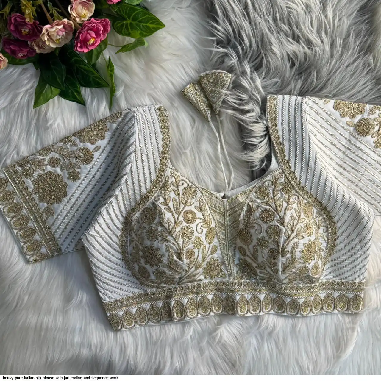 HEAVY PURE ITALIAN SILK BLOUSE WITH JARI CODING AND SEQUENCE WORK J