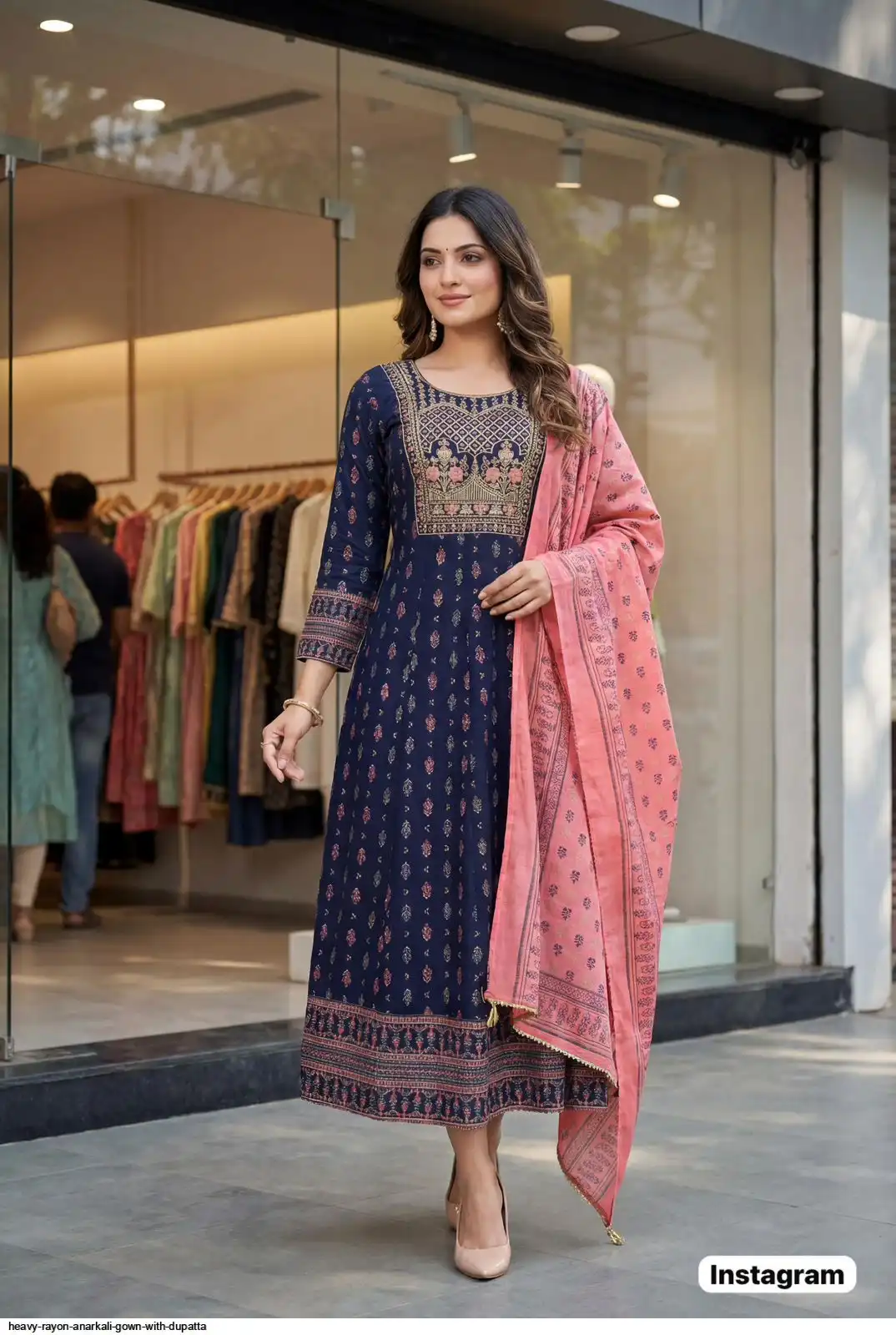 HEAVY RAYON ANARKALI GOWN WITH DUPATTA A