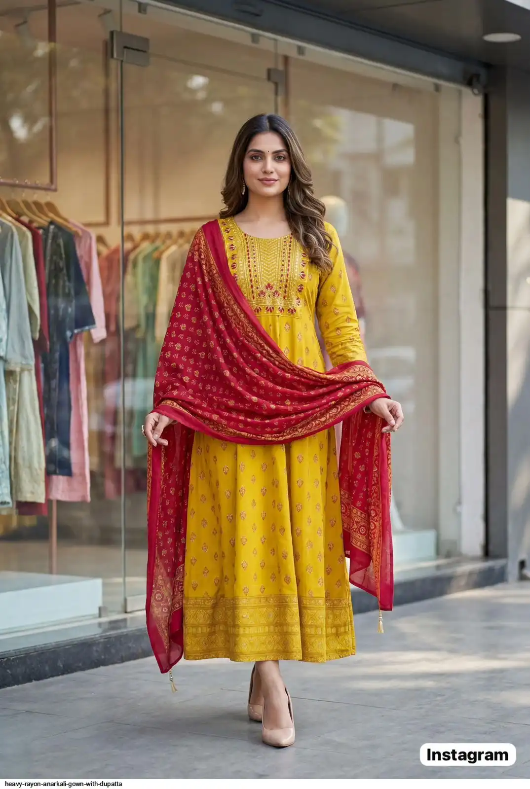 HEAVY RAYON ANARKALI GOWN WITH DUPATTA C