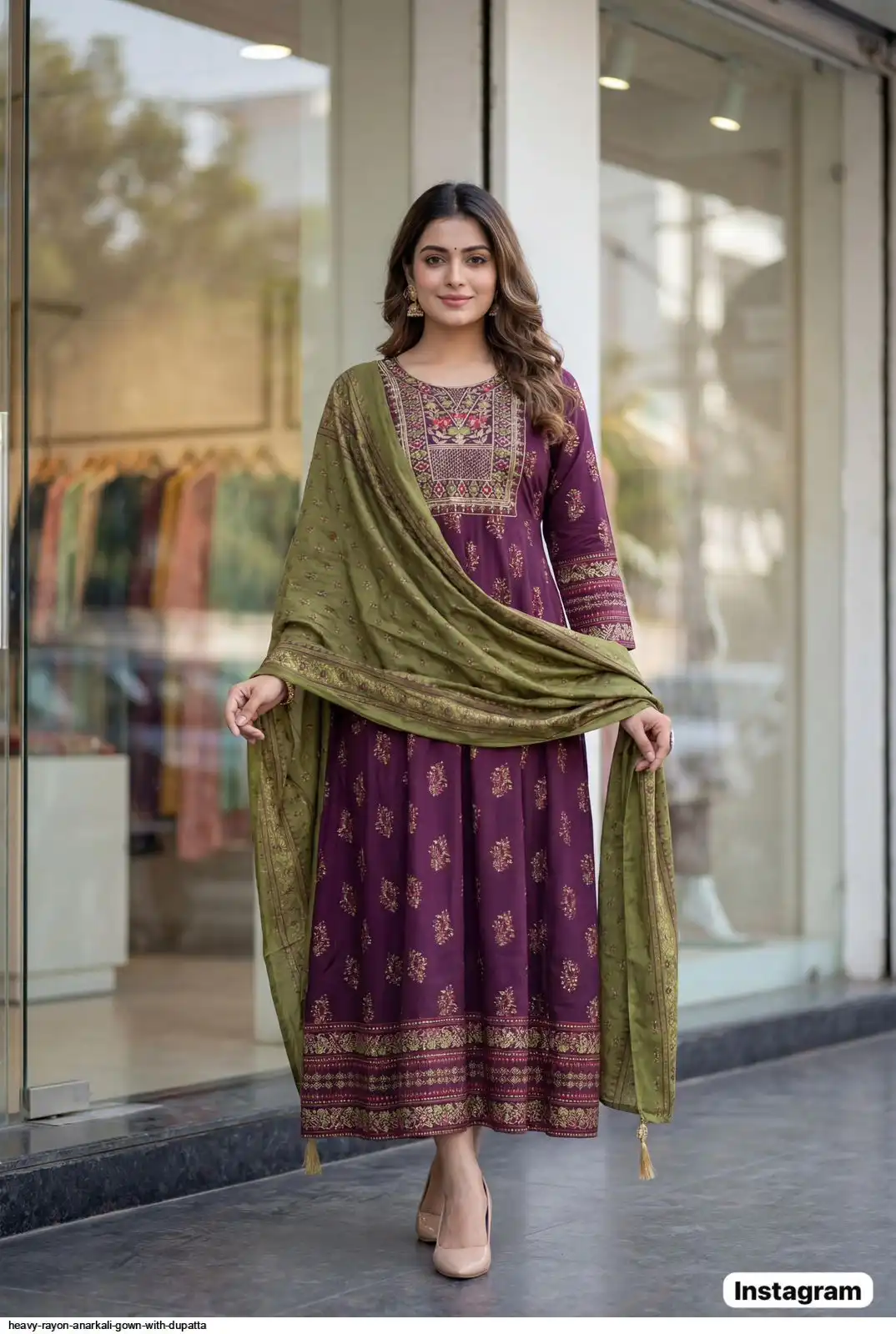 HEAVY RAYON ANARKALI GOWN WITH DUPATTA B