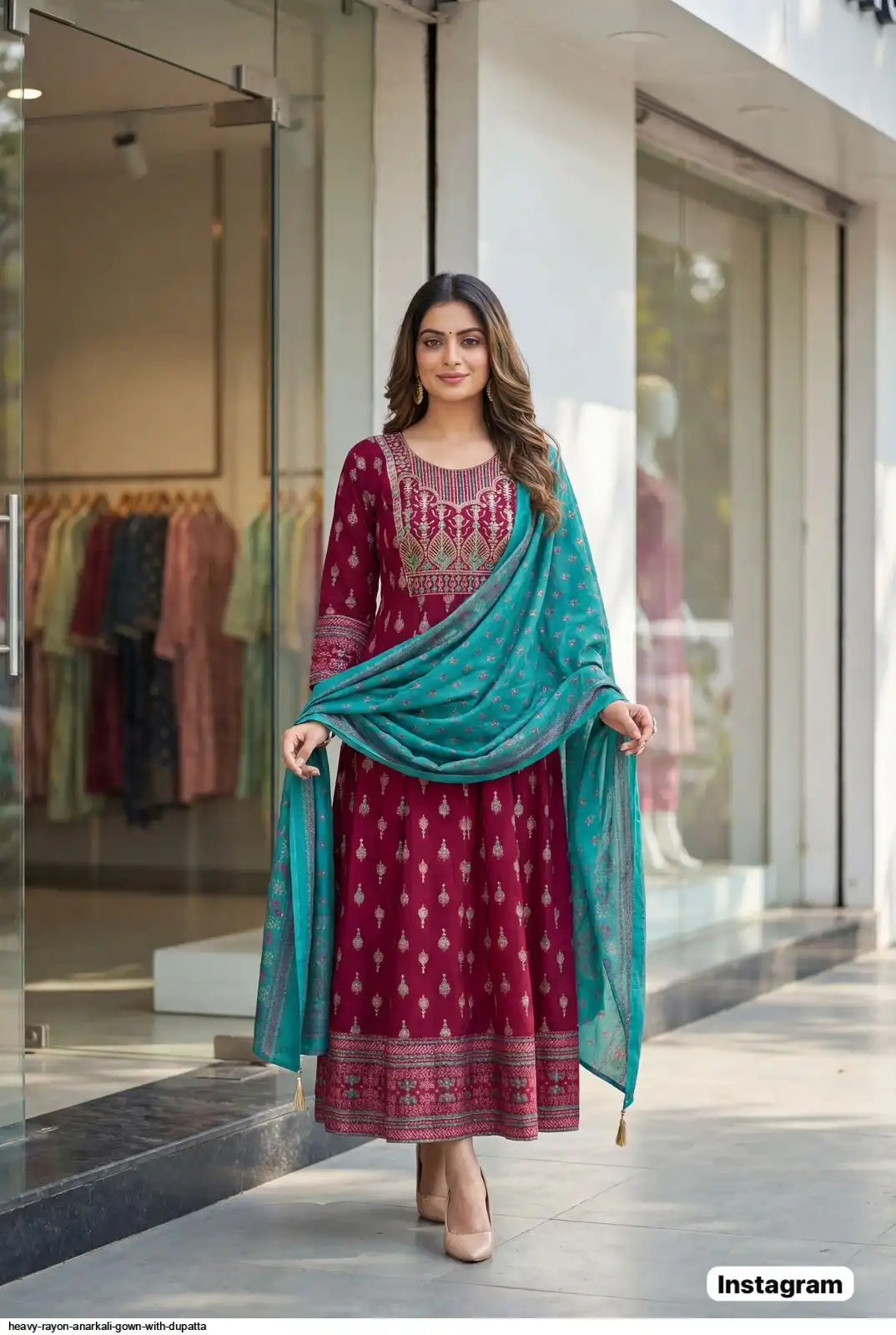 HEAVY RAYON ANARKALI GOWN WITH DUPATTA D