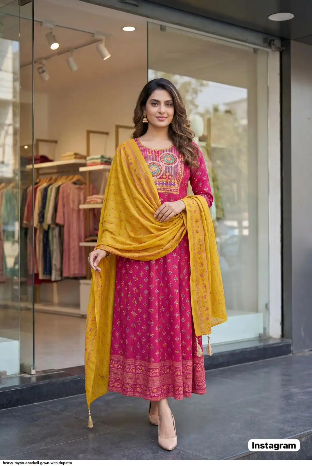 HEAVY RAYON ANARKALI GOWN WITH DUPATTA E