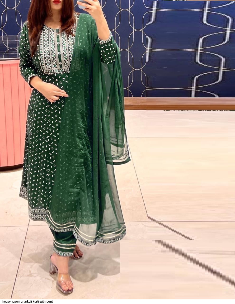 HEAVY RAYON ANARKALI KURTI WITH PENT