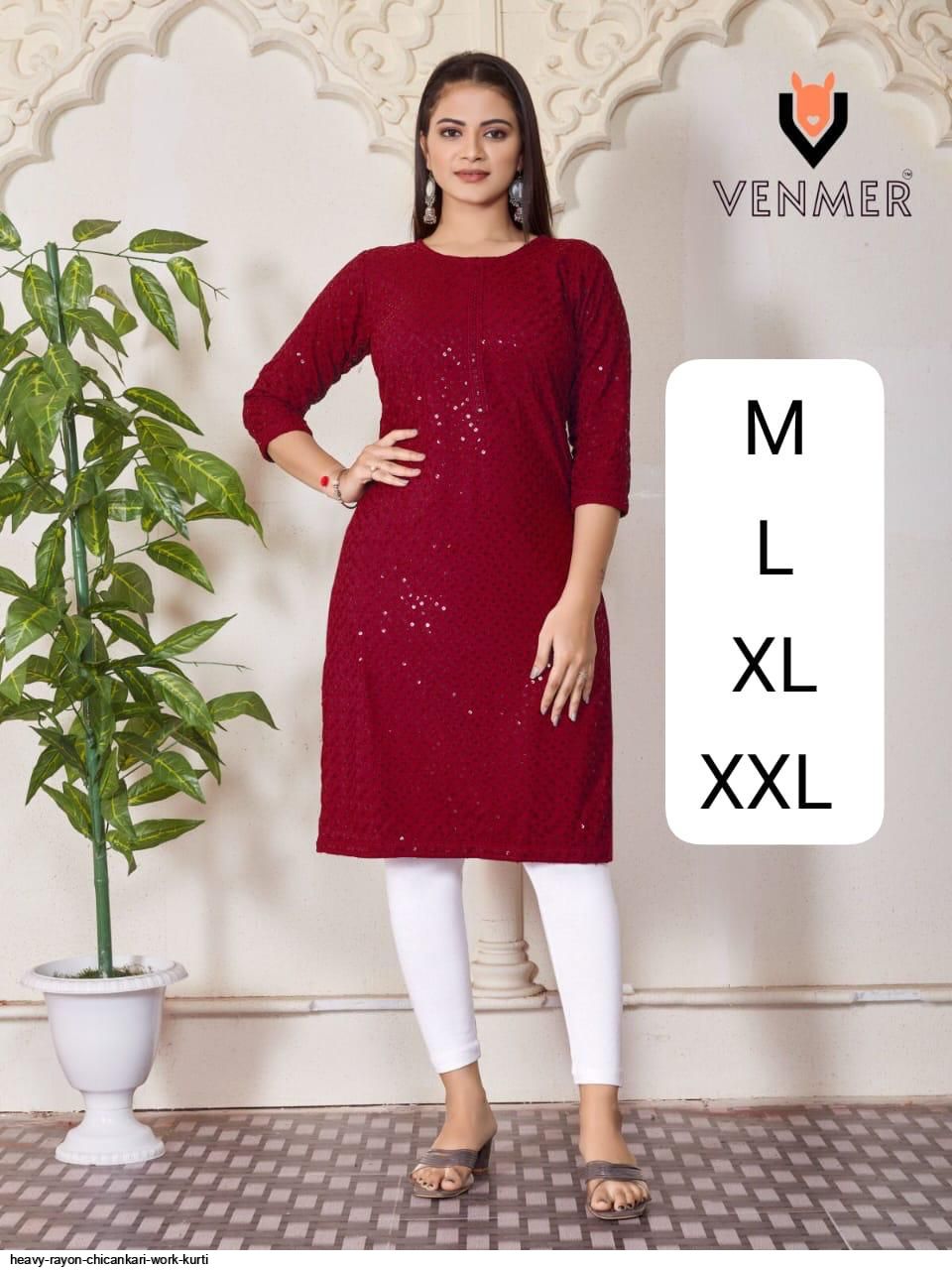 Heavy rayon chicankari work kurti