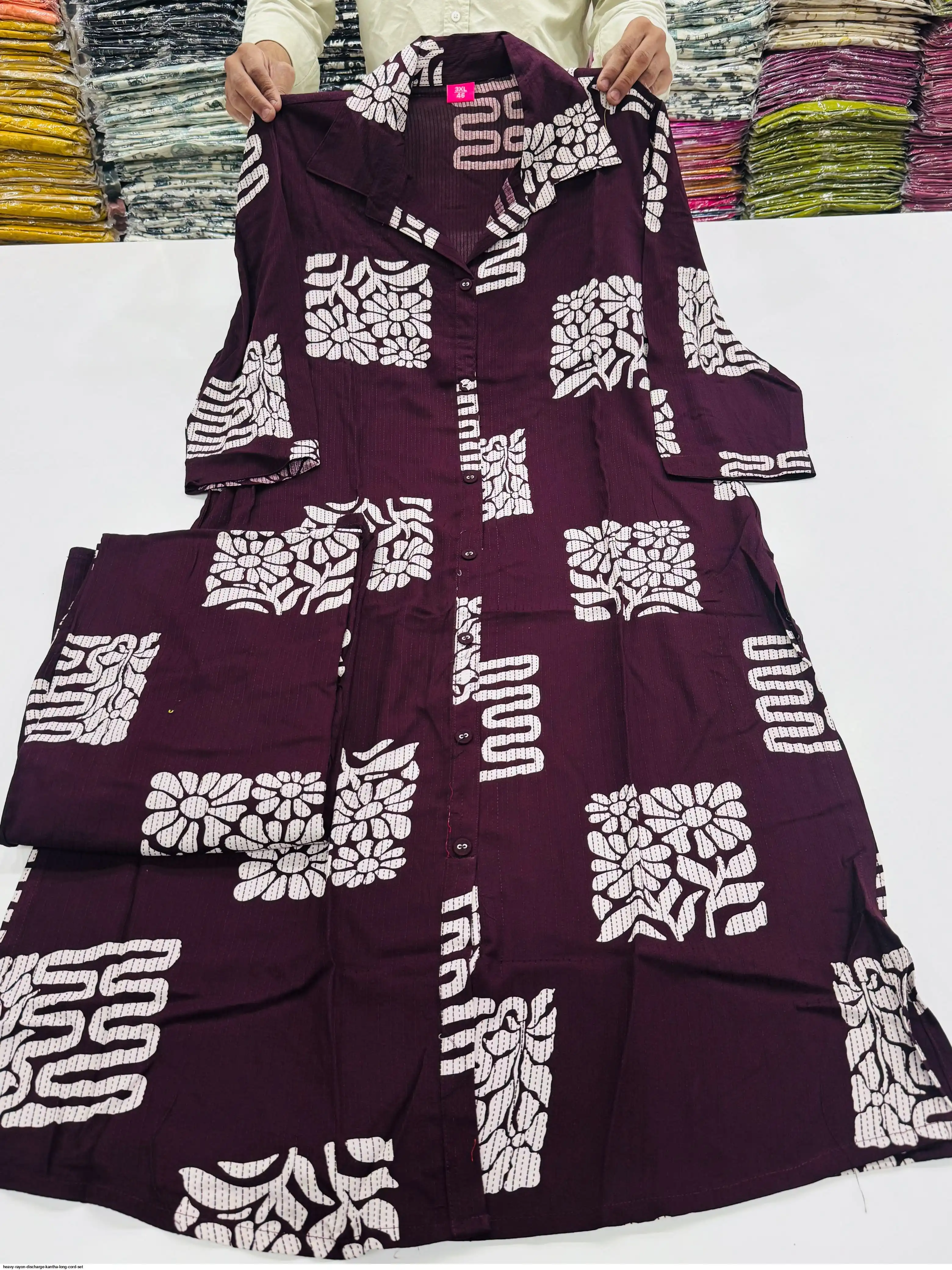 HEAVY RAYON DISCHARGE KANTHA LONG CORD SET 2