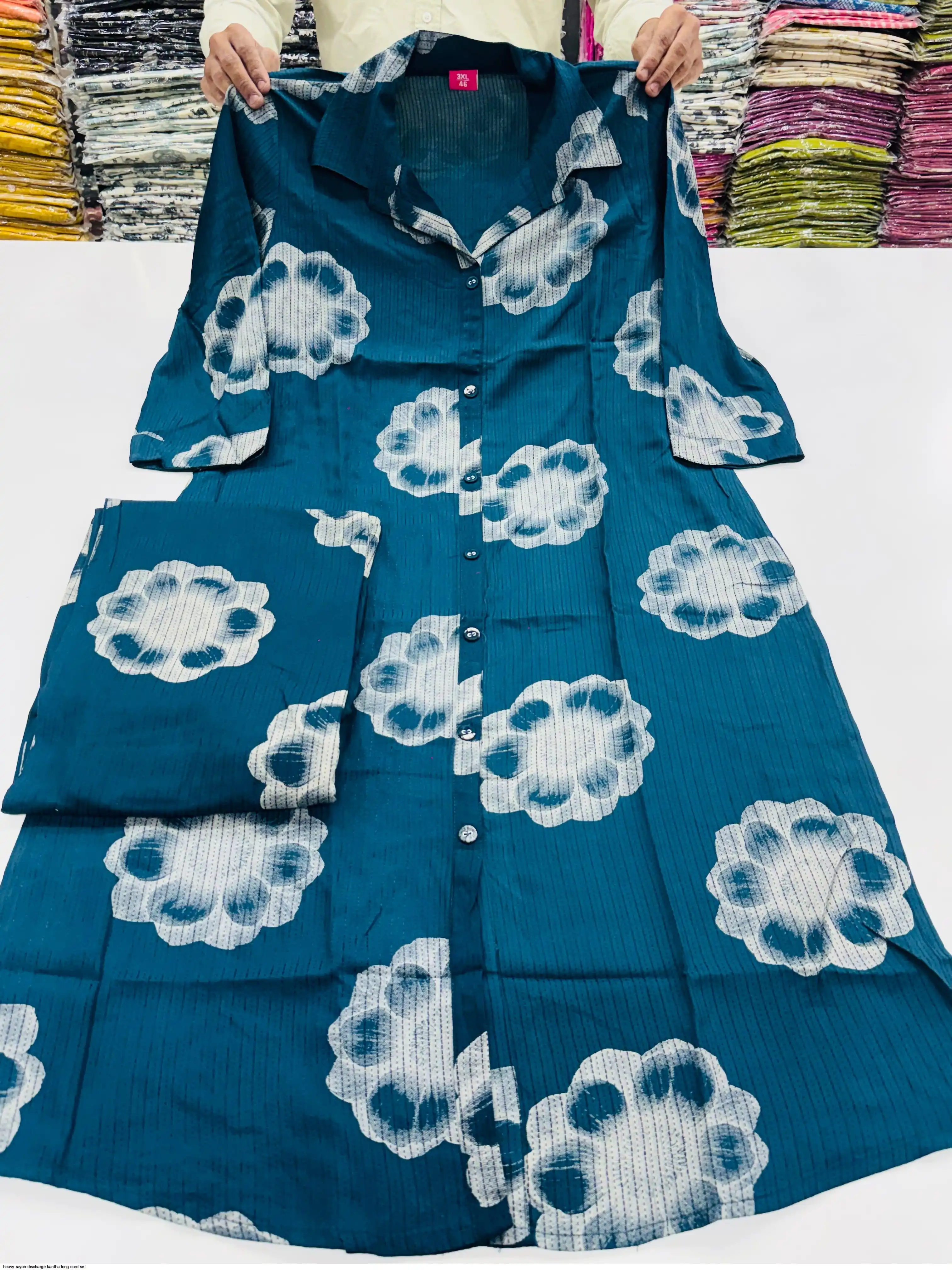HEAVY RAYON DISCHARGE KANTHA LONG CORD SET 4