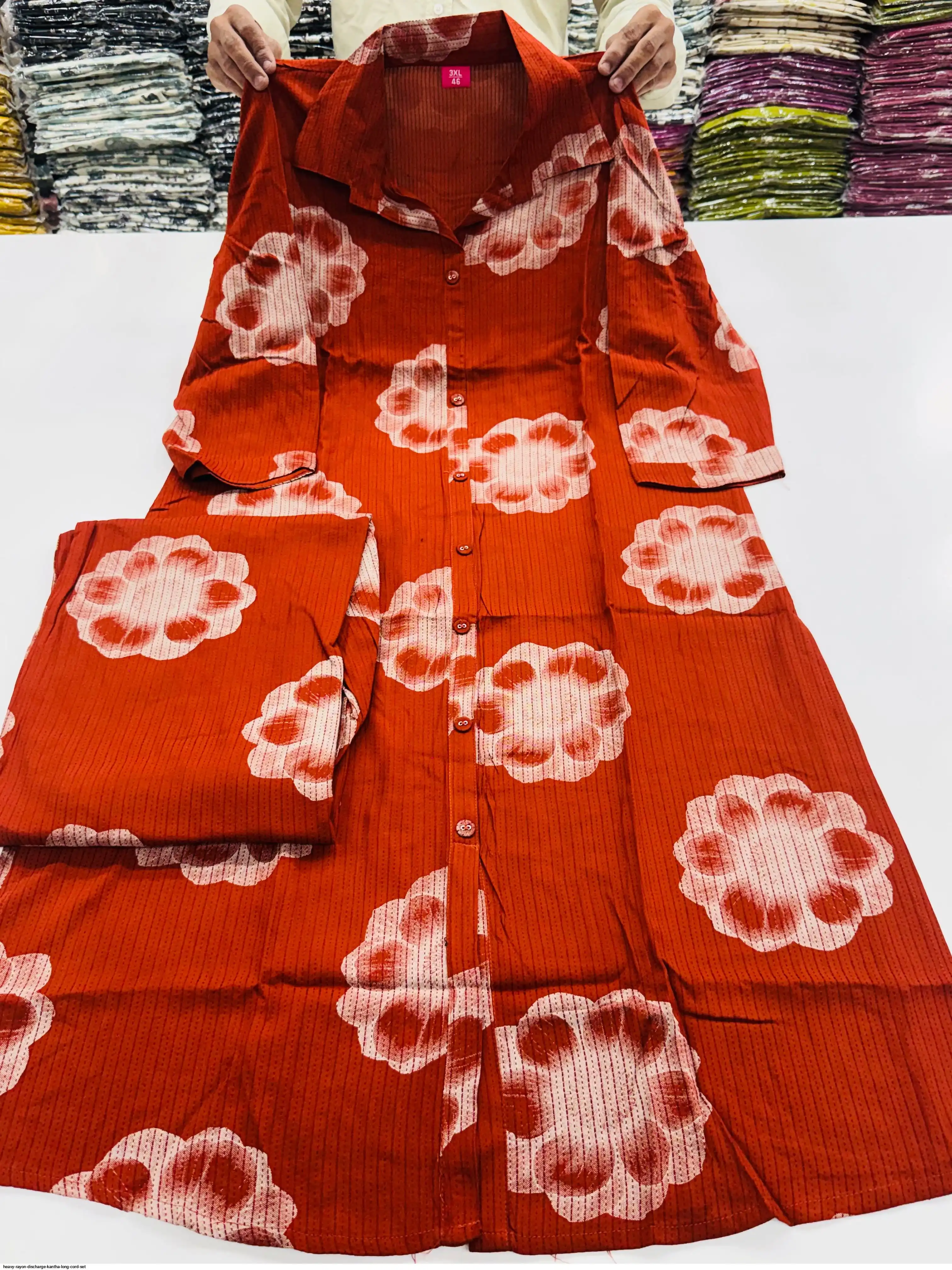 HEAVY RAYON DISCHARGE KANTHA LONG CORD SET 3
