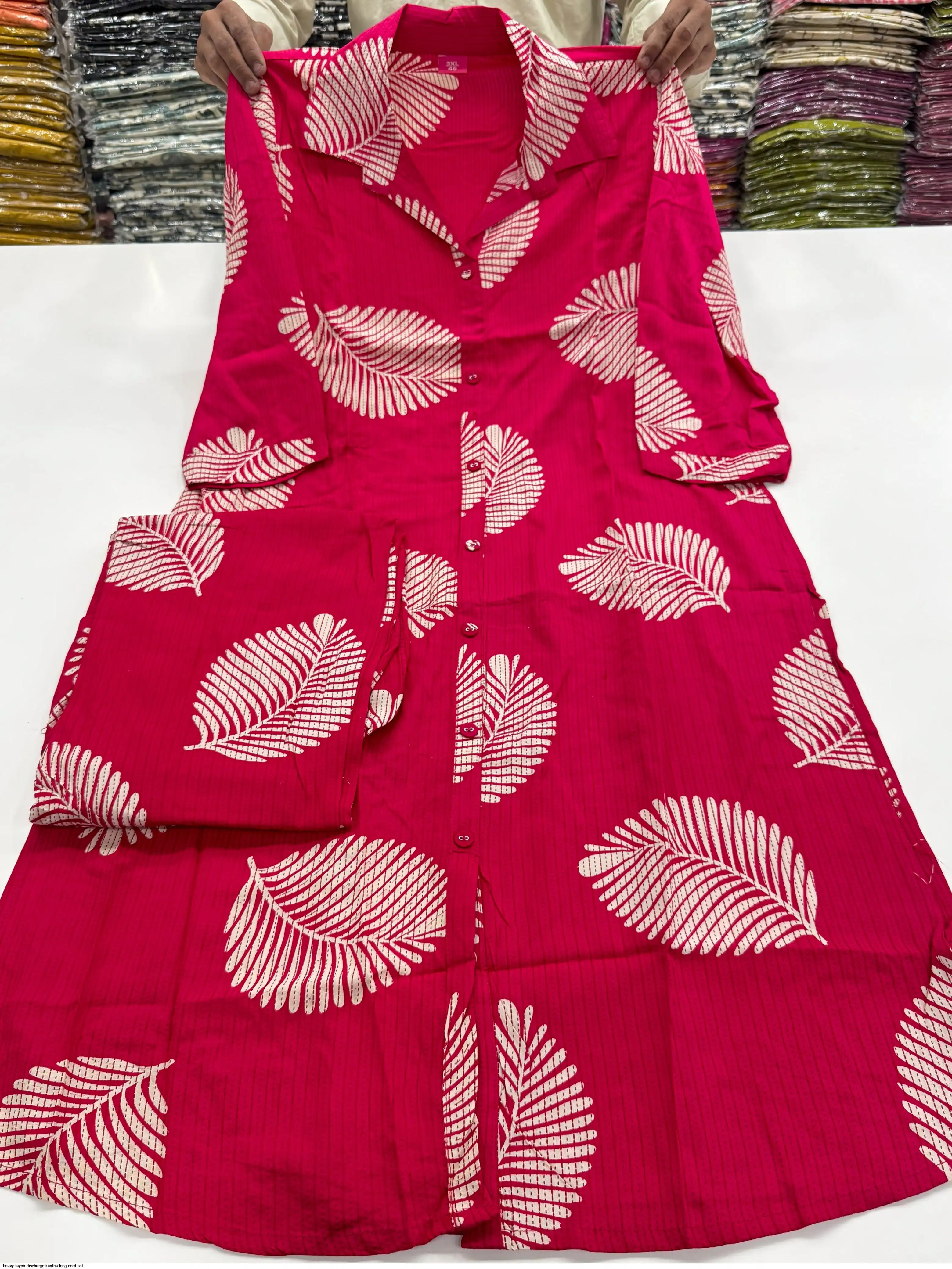 HEAVY RAYON DISCHARGE KANTHA LONG CORD SET 6
