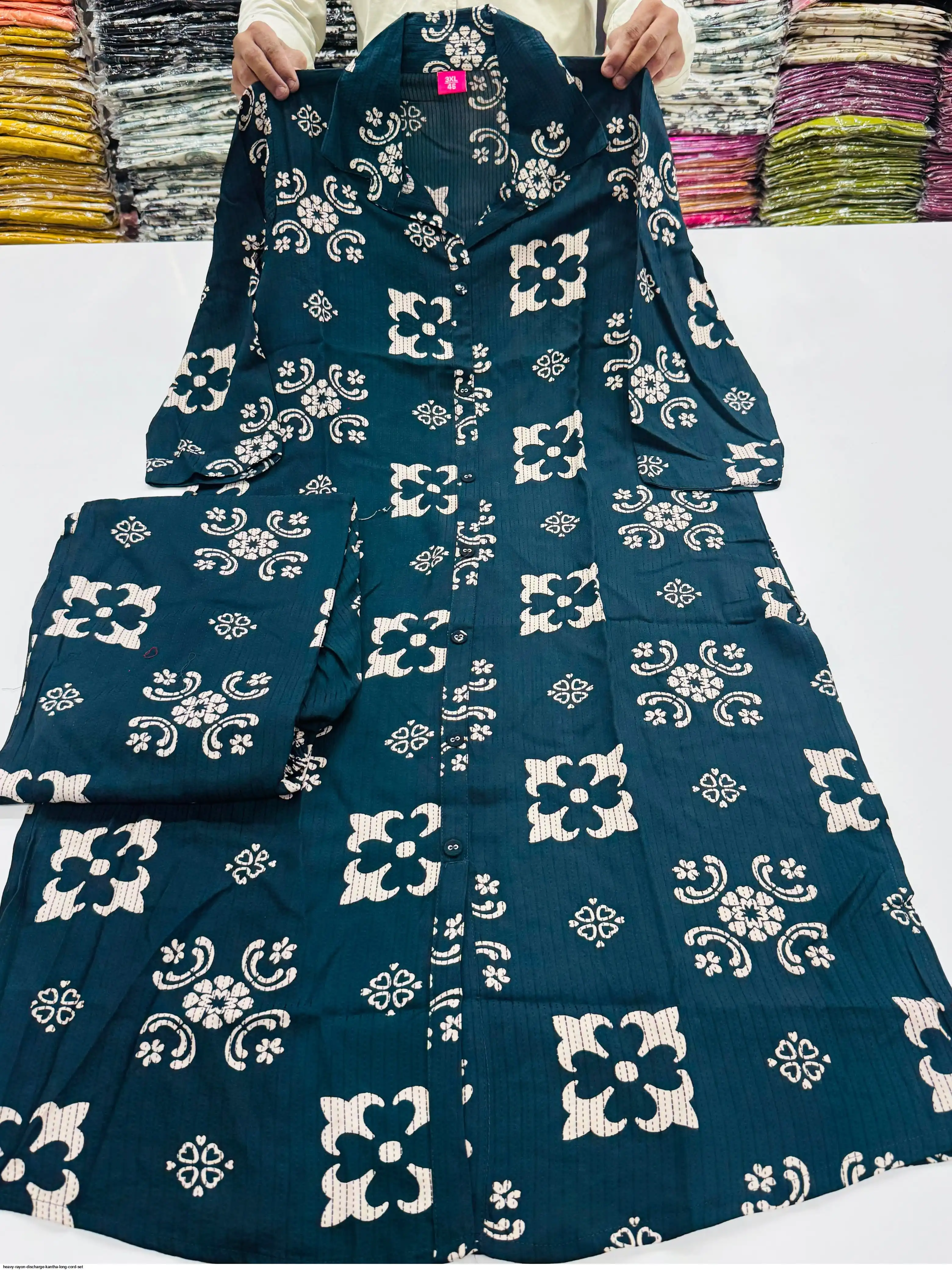 HEAVY RAYON DISCHARGE KANTHA LONG CORD SET 7