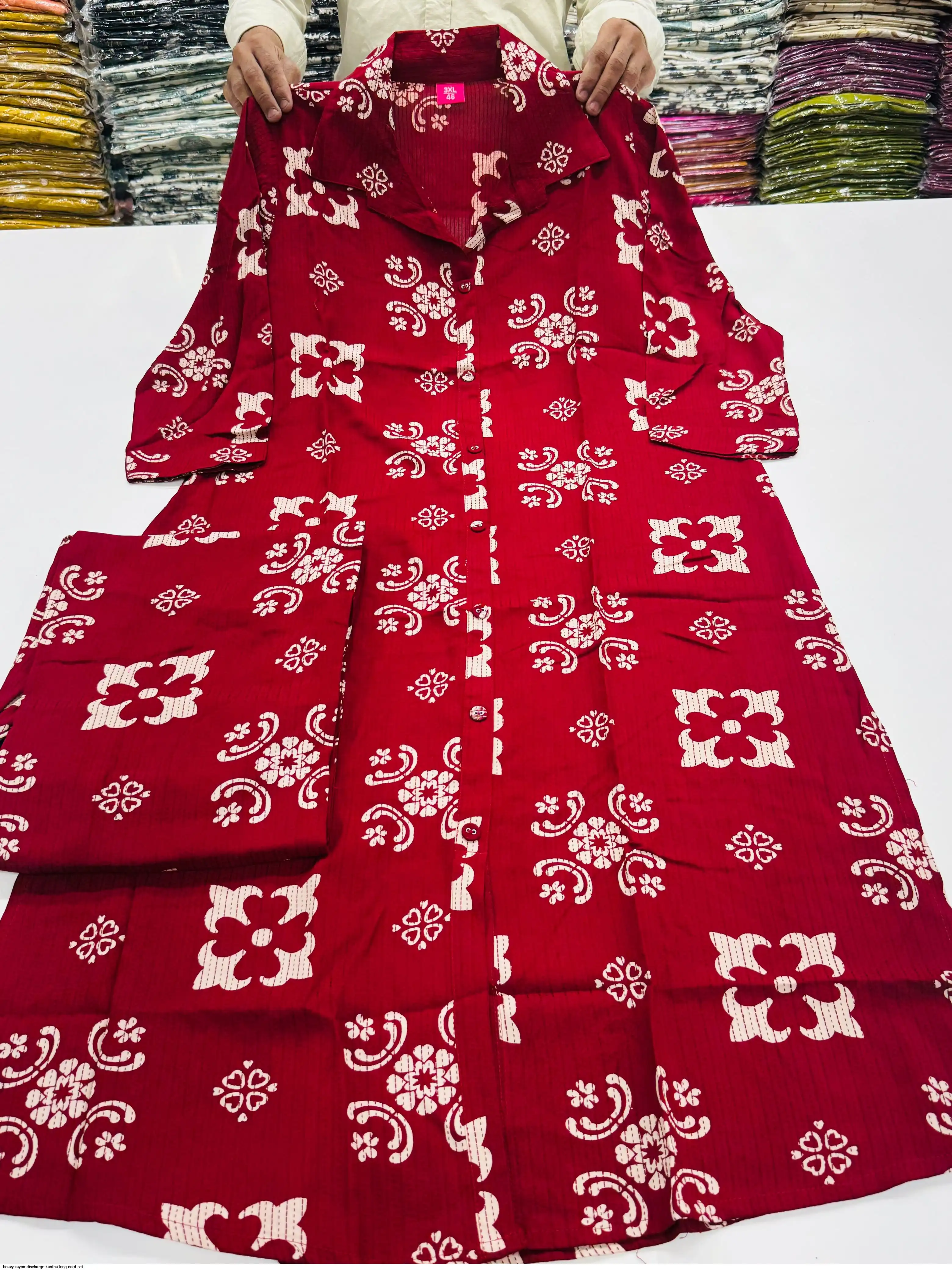 HEAVY RAYON DISCHARGE KANTHA LONG CORD SET 8