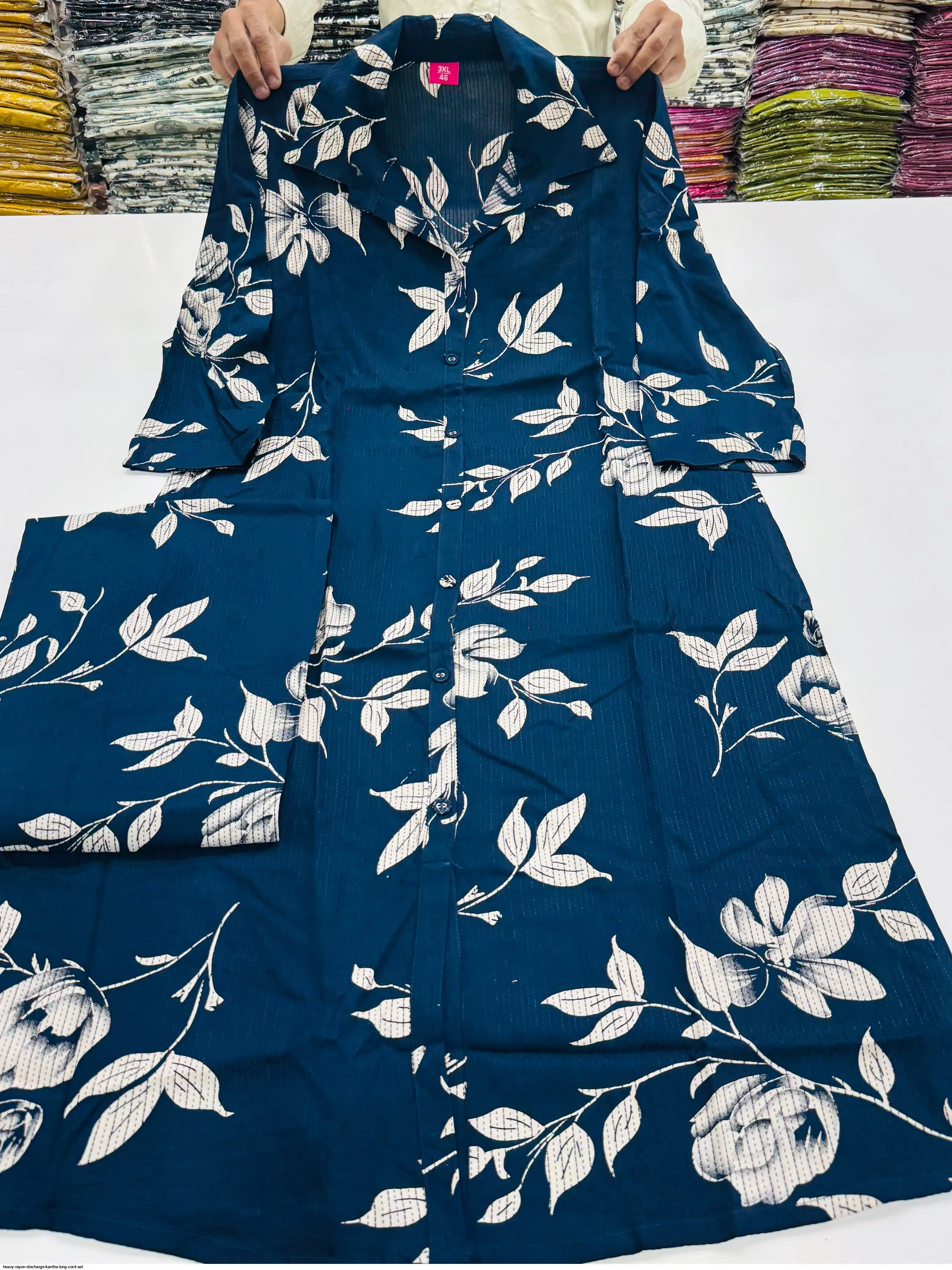 HEAVY RAYON DISCHARGE KANTHA LONG CORD SET 10