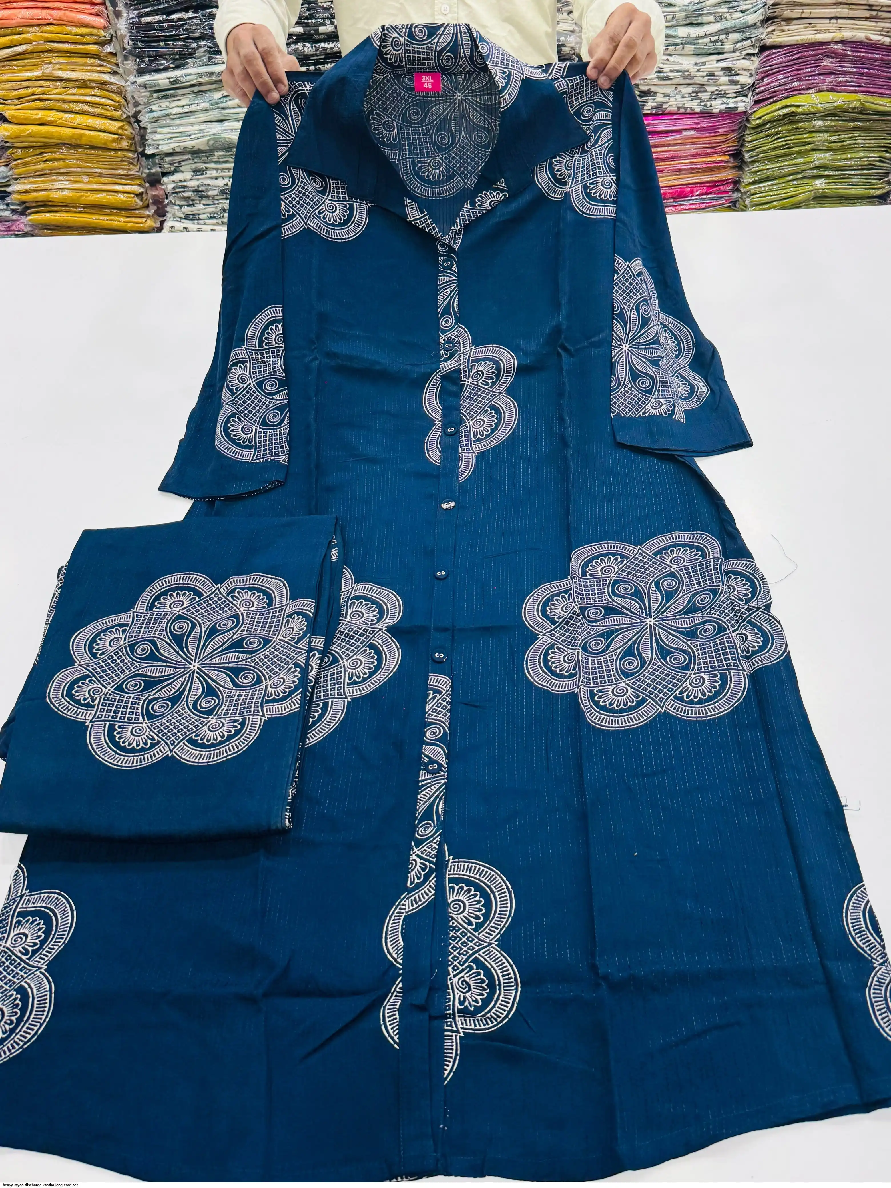 HEAVY RAYON DISCHARGE KANTHA LONG CORD SET 11