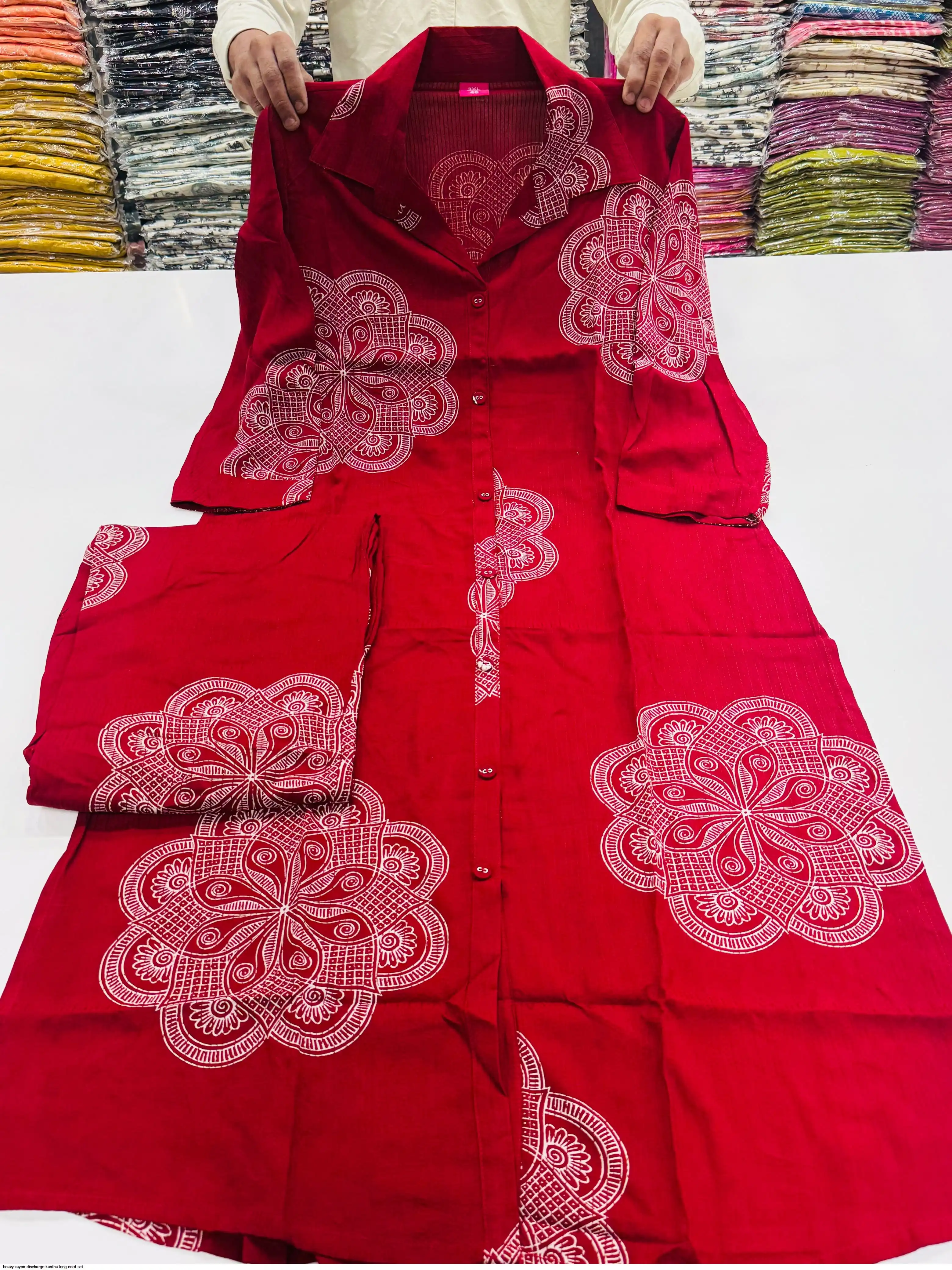 HEAVY RAYON DISCHARGE KANTHA LONG CORD SET 12