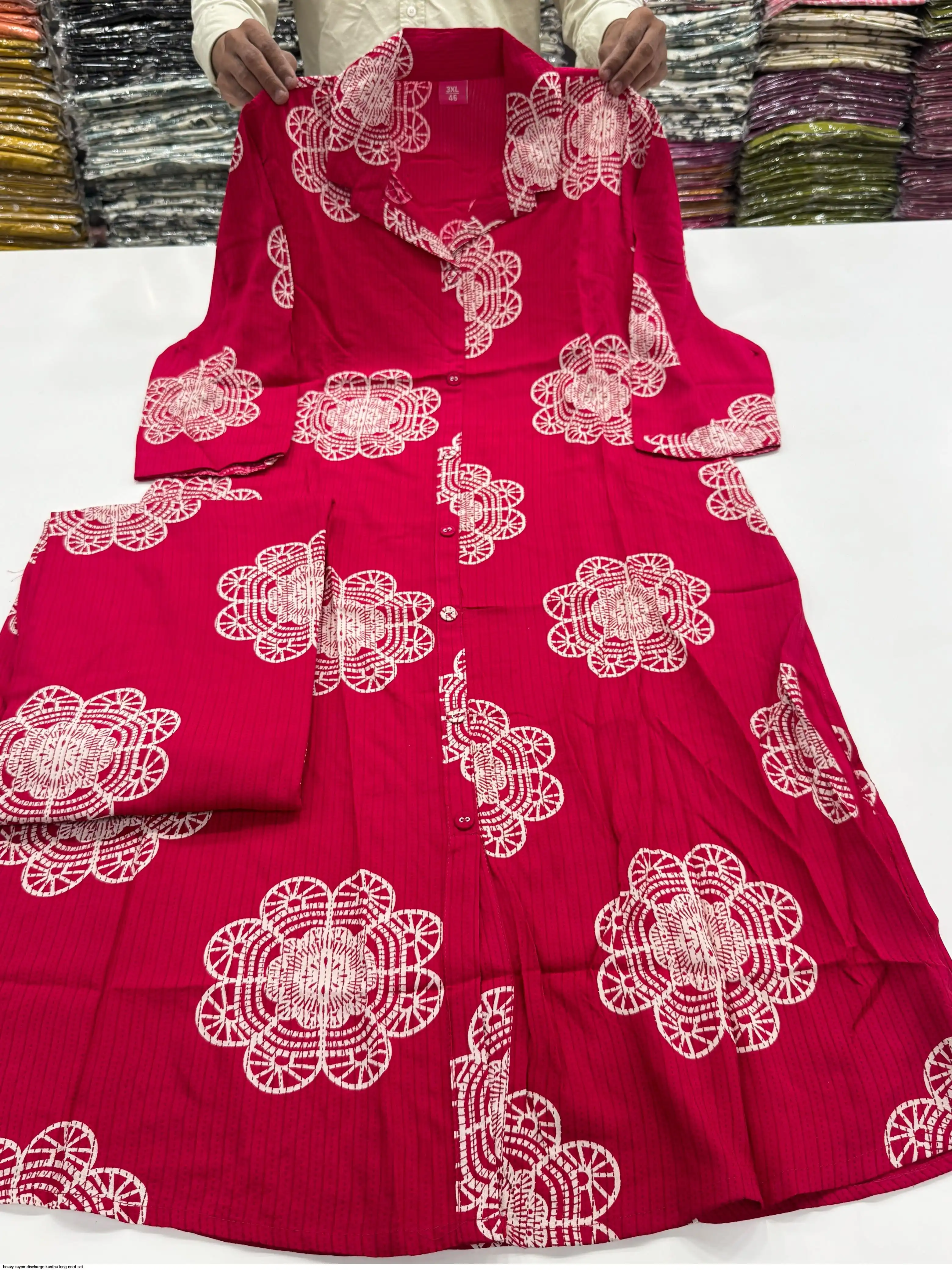HEAVY RAYON DISCHARGE KANTHA LONG CORD SET 13