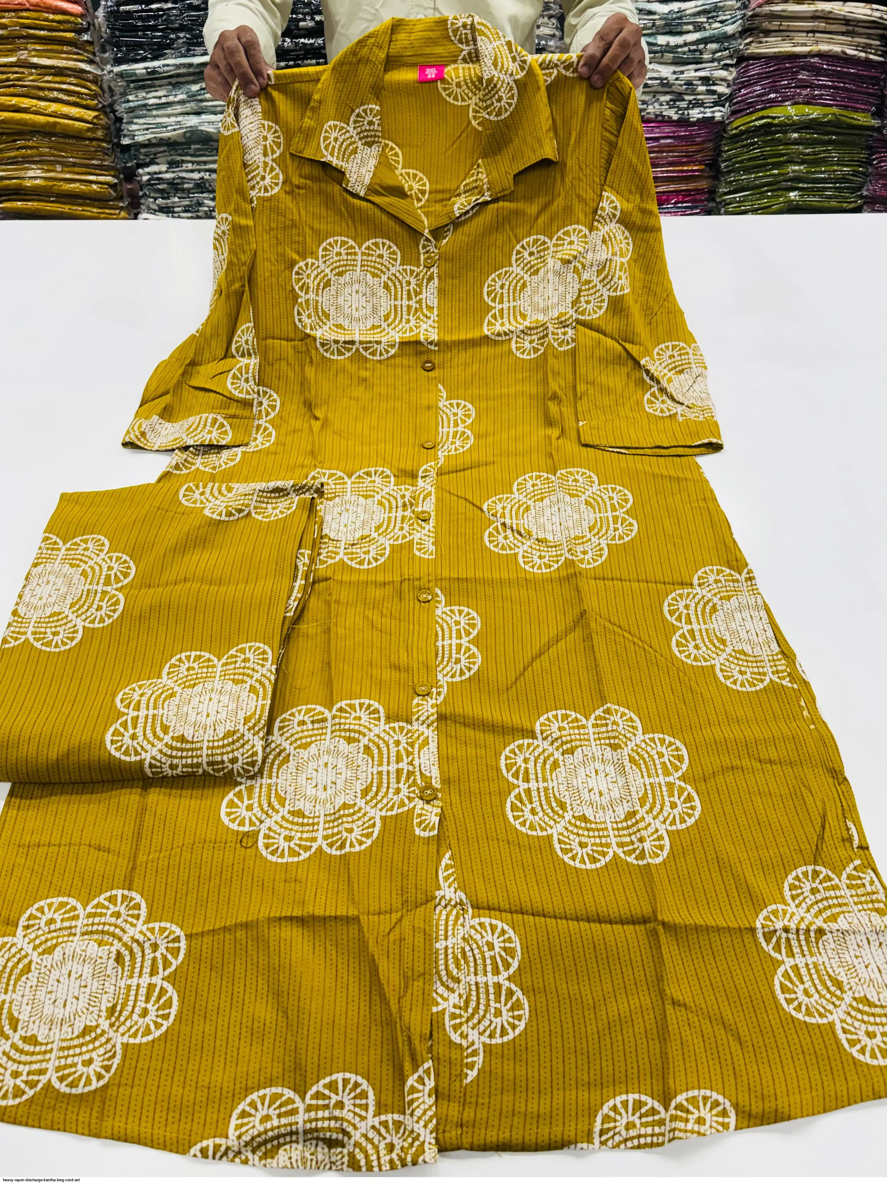 HEAVY RAYON DISCHARGE KANTHA LONG CORD SET 14