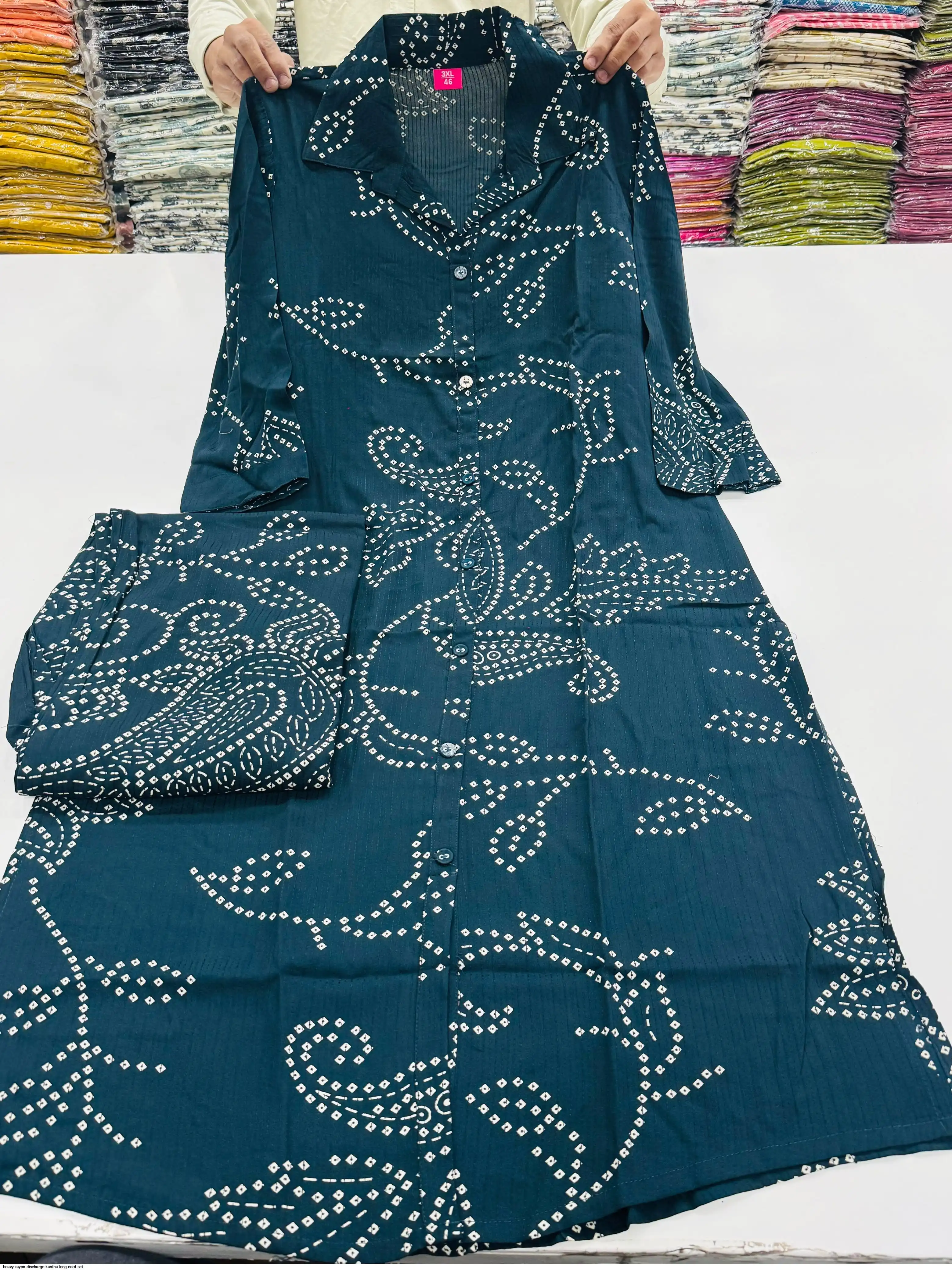 HEAVY RAYON DISCHARGE KANTHA LONG CORD SET 18