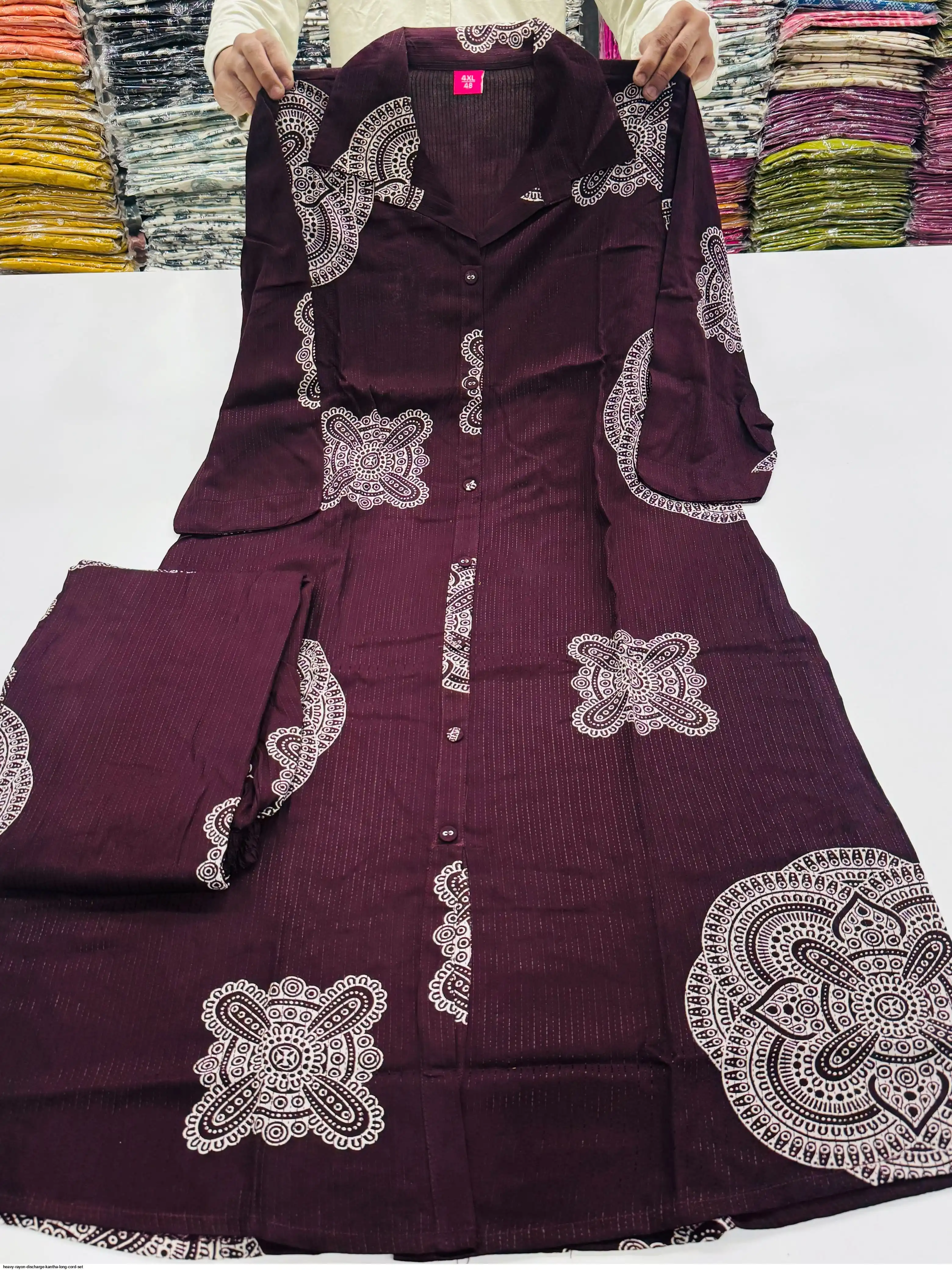 HEAVY RAYON DISCHARGE KANTHA LONG CORD SET 19