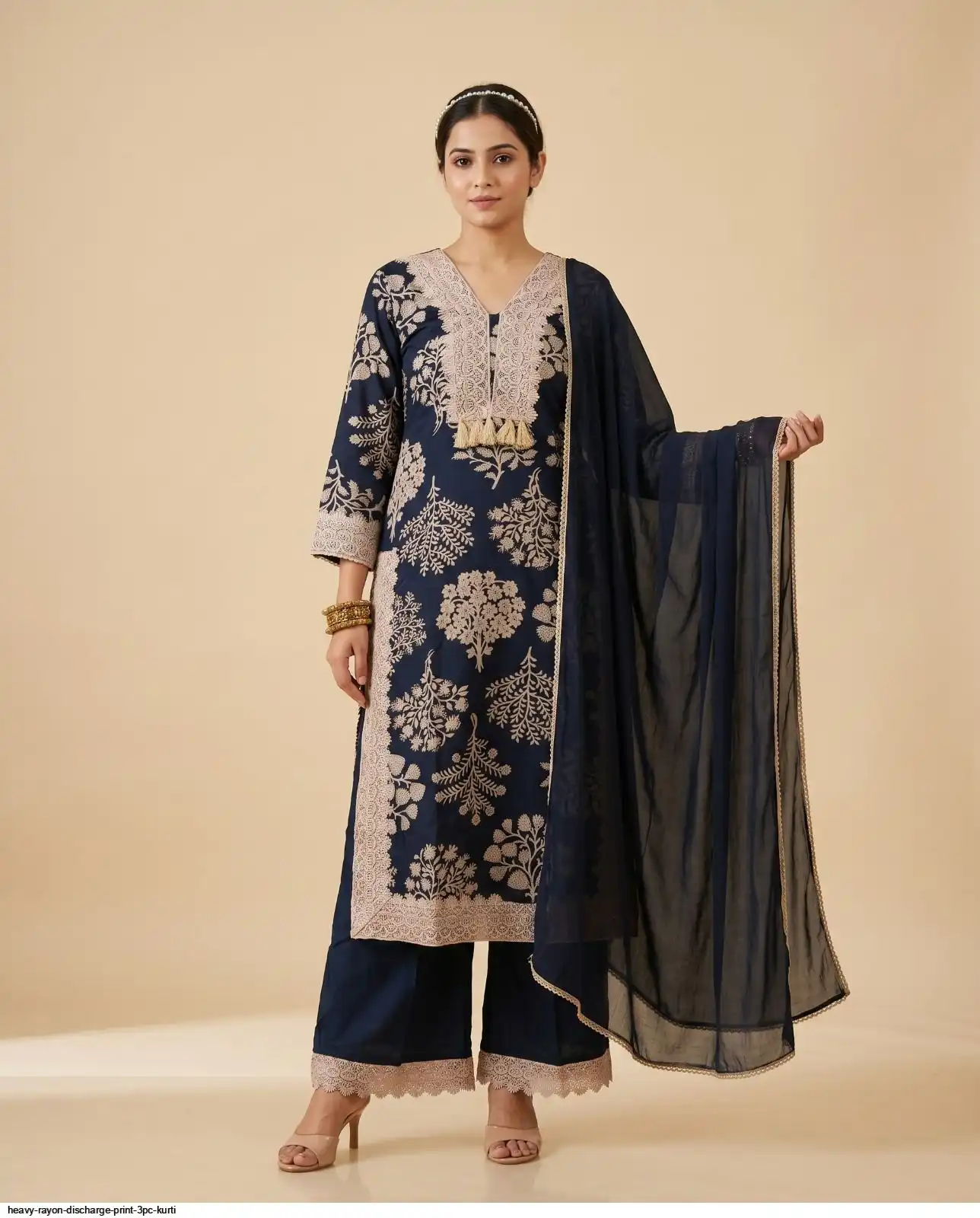 HEAVY RAYON DISCHARGE PRINT 3PC KURTI 2