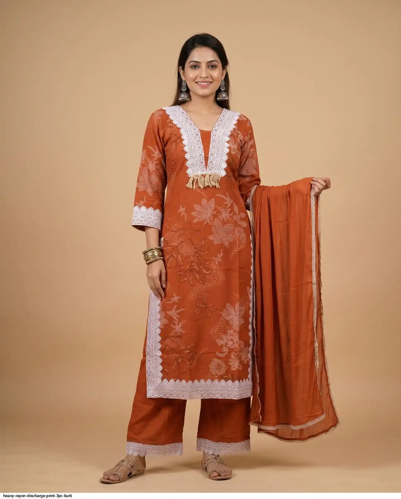 HEAVY RAYON DISCHARGE PRINT 3PC KURTI 4