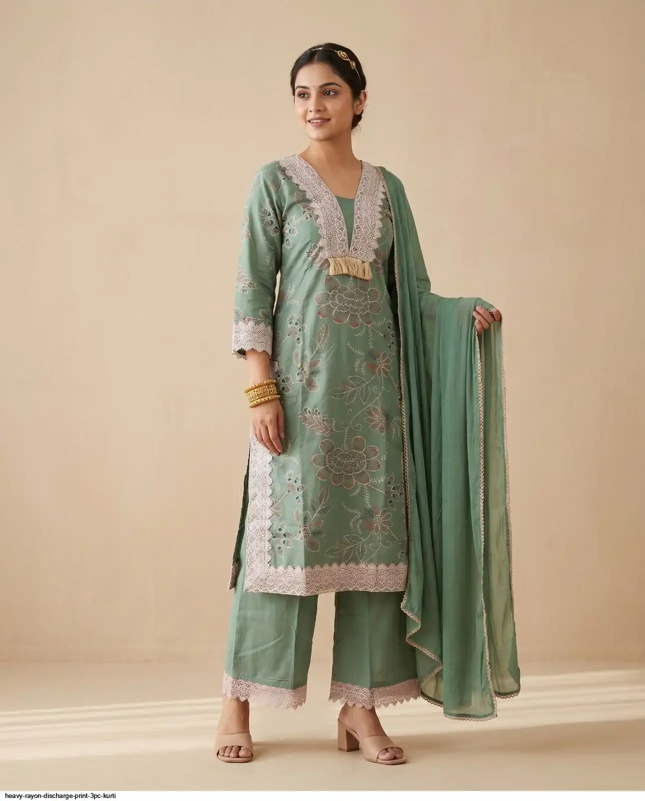HEAVY RAYON DISCHARGE PRINT 3PC KURTI 3