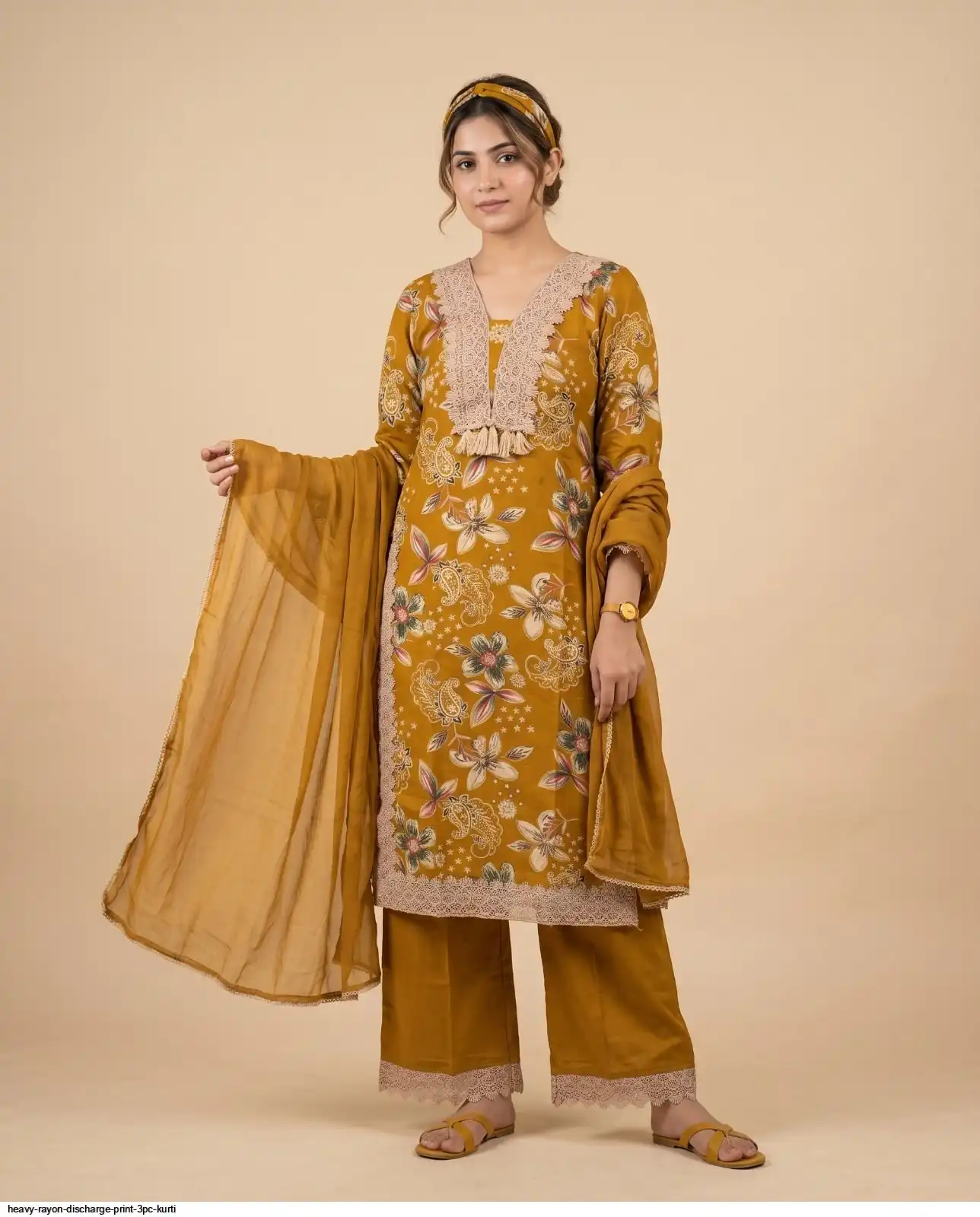 HEAVY RAYON DISCHARGE PRINT 3PC KURTI 7