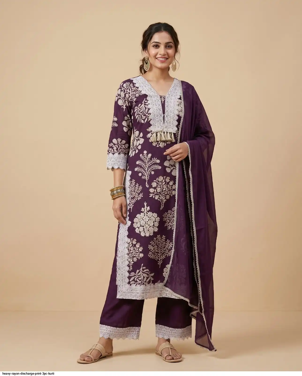 HEAVY RAYON DISCHARGE PRINT 3PC KURTI 9