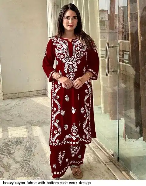 HEAVY RAYON FABRIC WITH BOTTOM SIDE WORK DESIGN 1