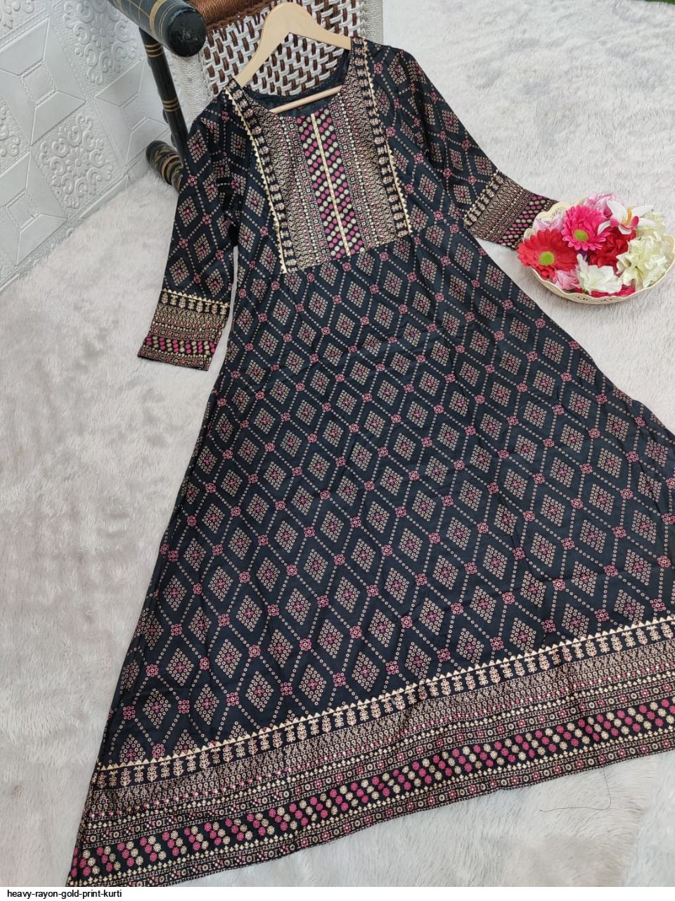 Heavy rayon gold print kurti