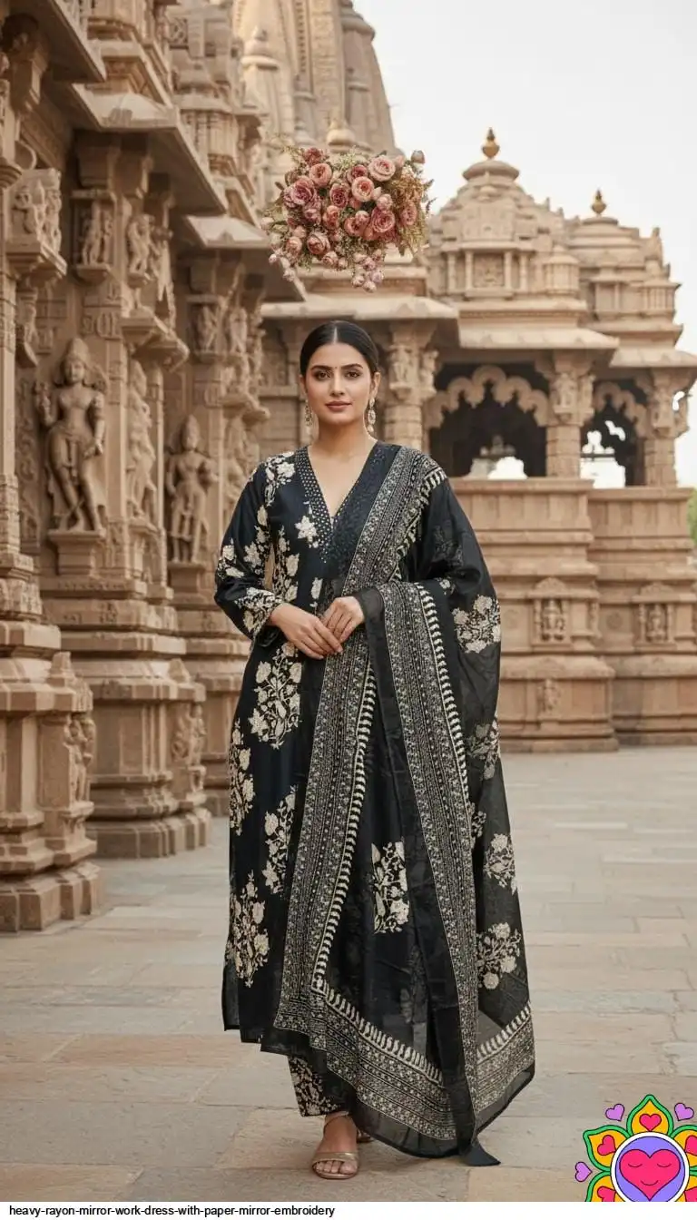 HEAVY RAYON MIRROR WORK DRESS WITH PAPER MIRROR EMBROIDERY 2