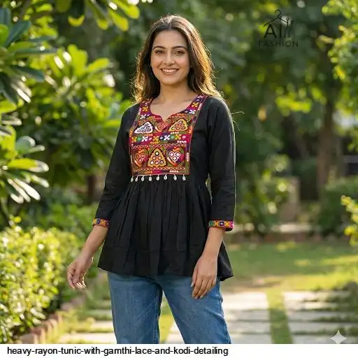 HEAVY RAYON TUNIC WITH GAMTHI LACE AND KODI DETAILING A