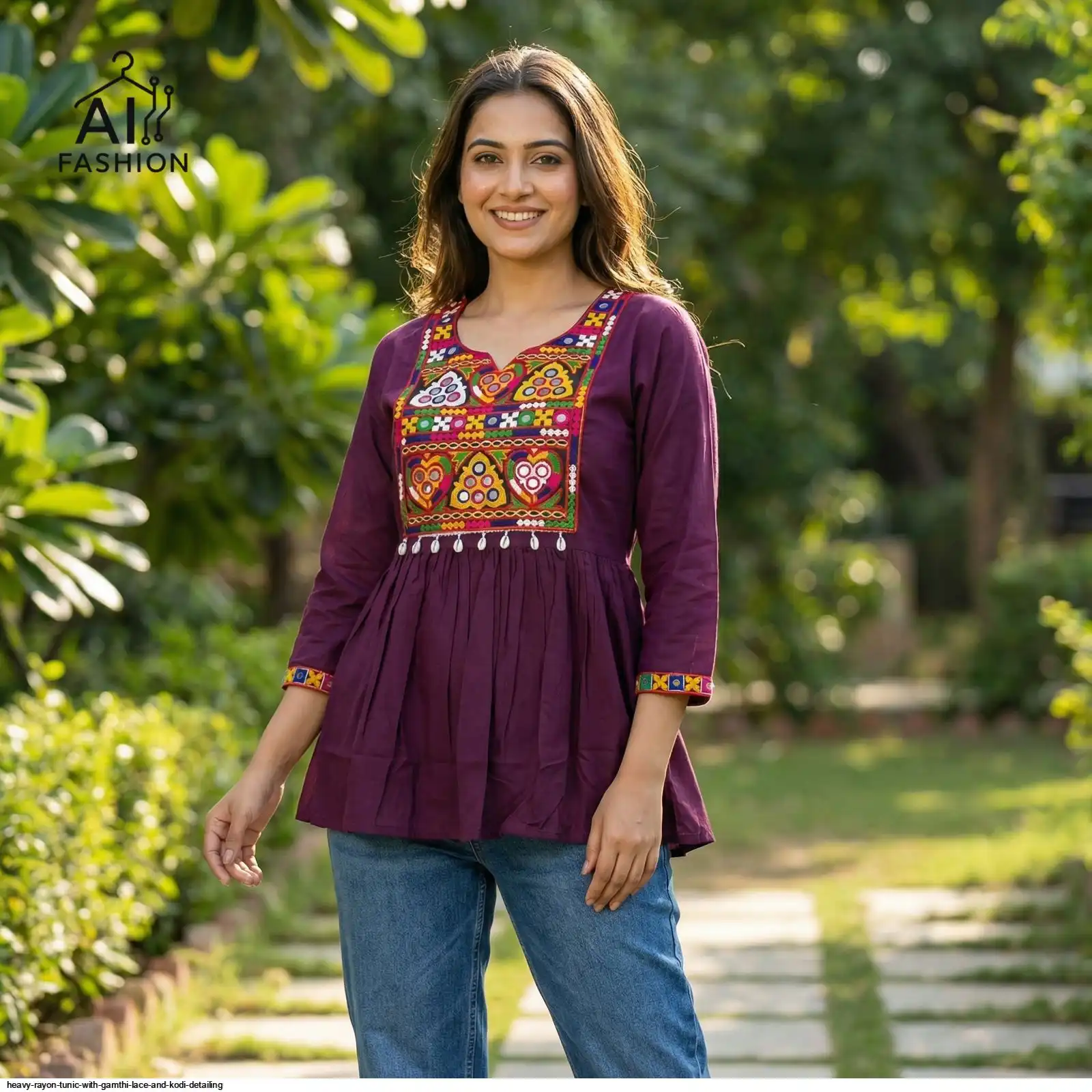HEAVY RAYON TUNIC WITH GAMTHI LACE AND KODI DETAILING C