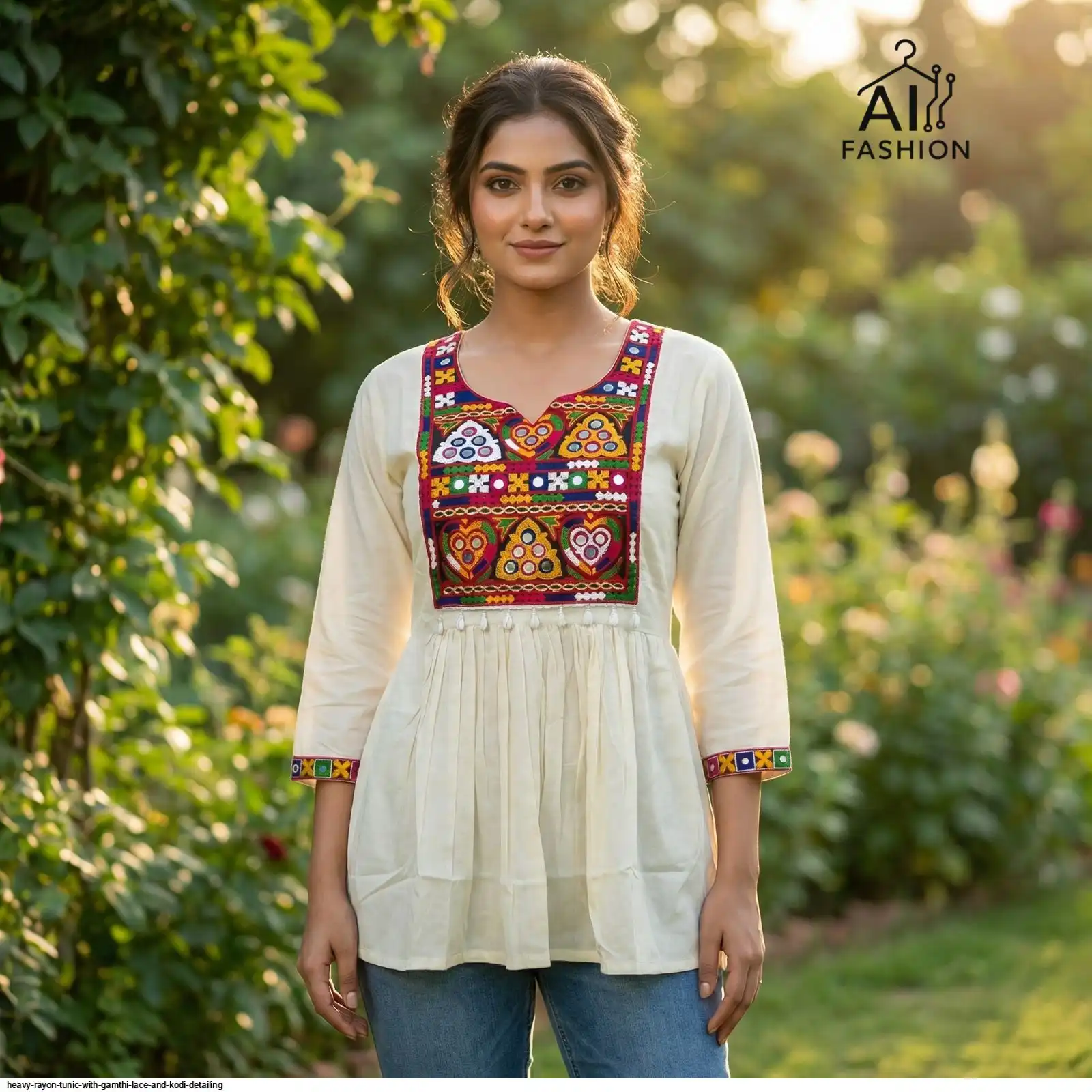 HEAVY RAYON TUNIC WITH GAMTHI LACE AND KODI DETAILING D