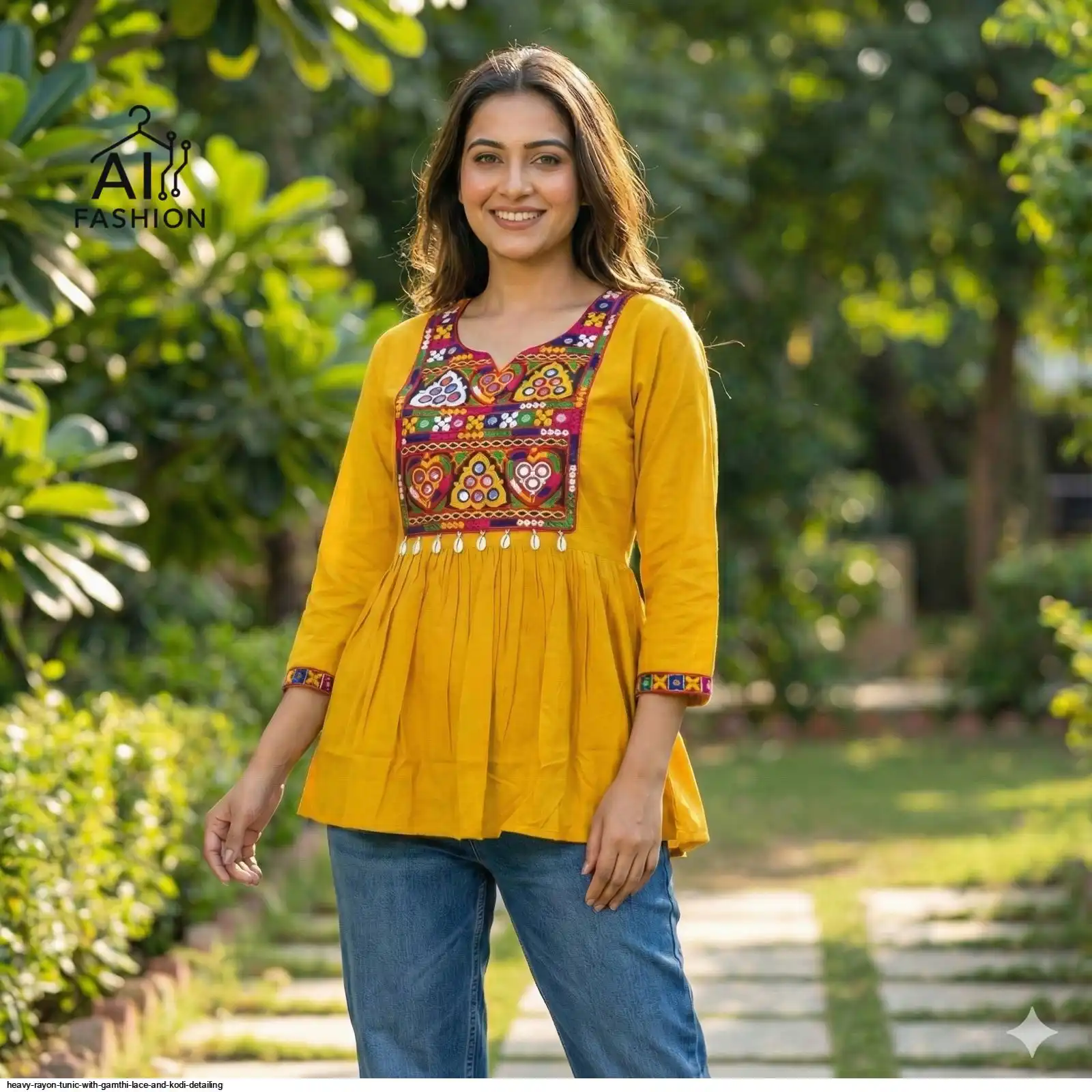 HEAVY RAYON TUNIC WITH GAMTHI LACE AND KODI DETAILING B