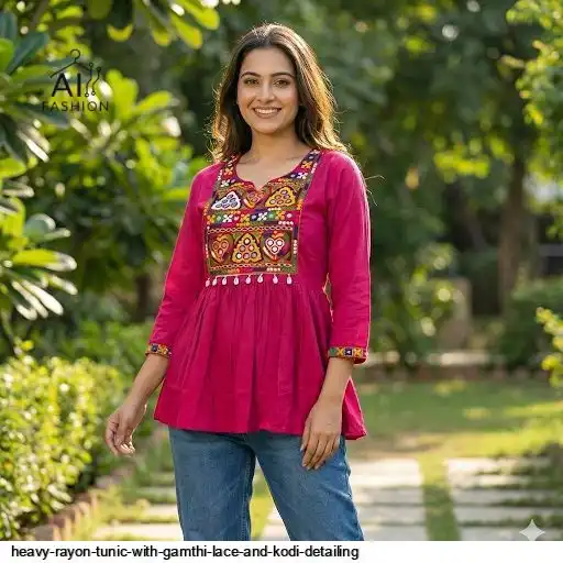 HEAVY RAYON TUNIC WITH GAMTHI LACE AND KODI DETAILING E