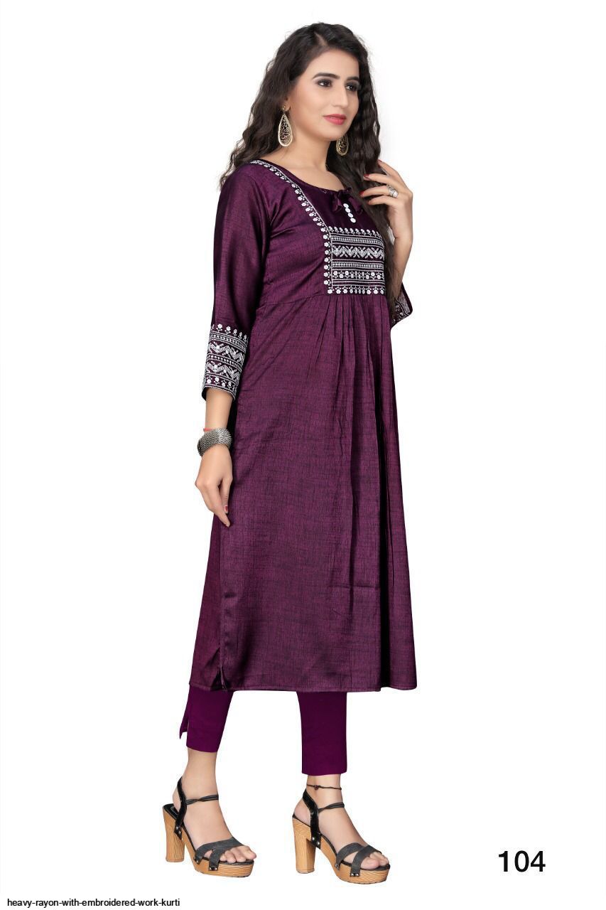 Heavy RAYON With Embroidered Work kurti