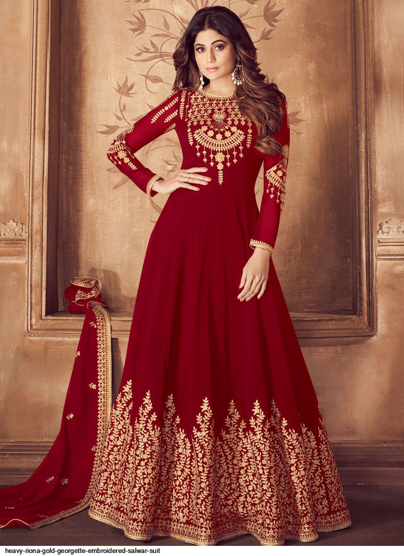HEAVY RIONA GOLD Georgette Embroidered SALWAR SUIT